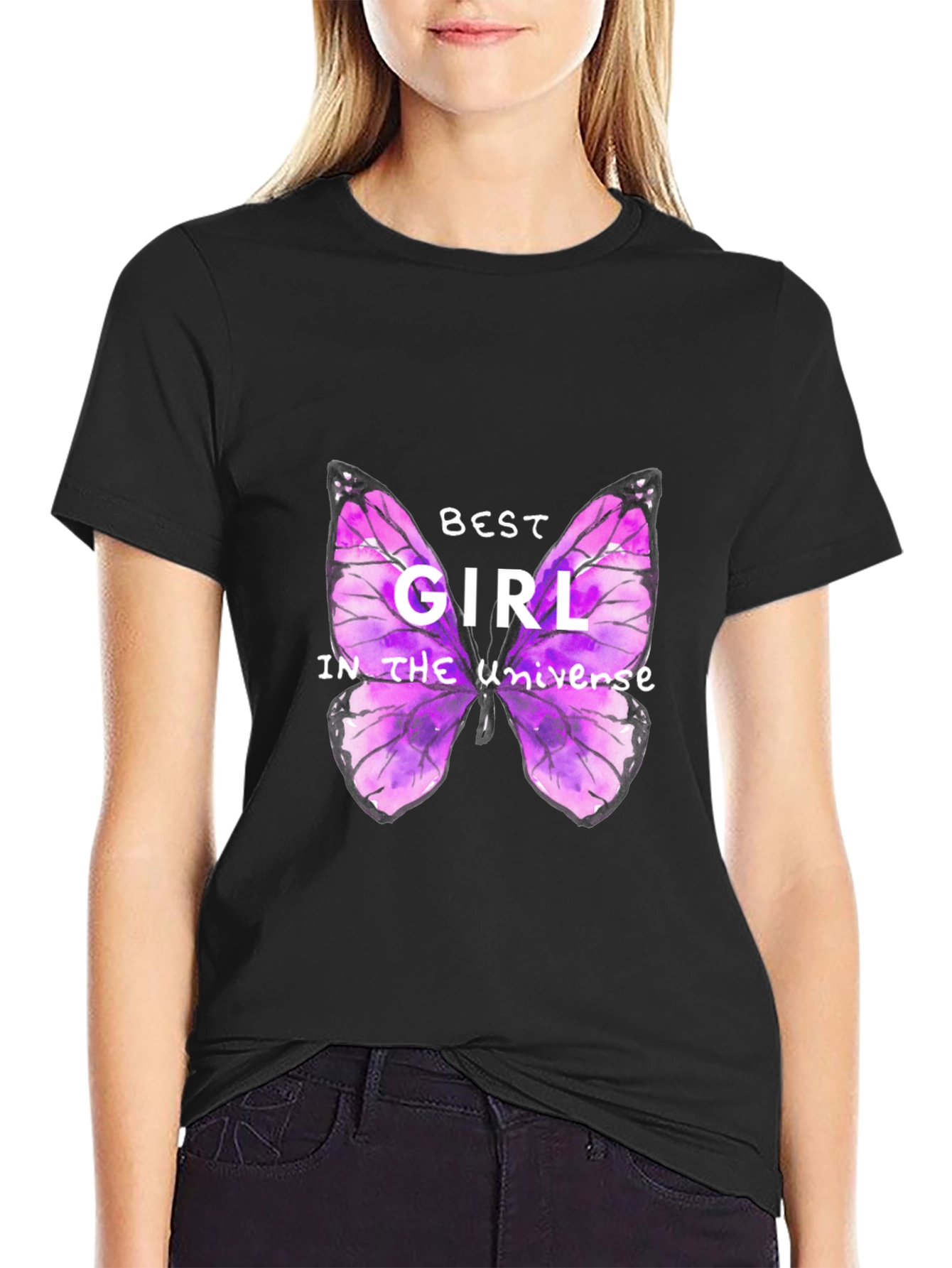 Black Best Girl Butterfly Graphic T-Shirt view 2