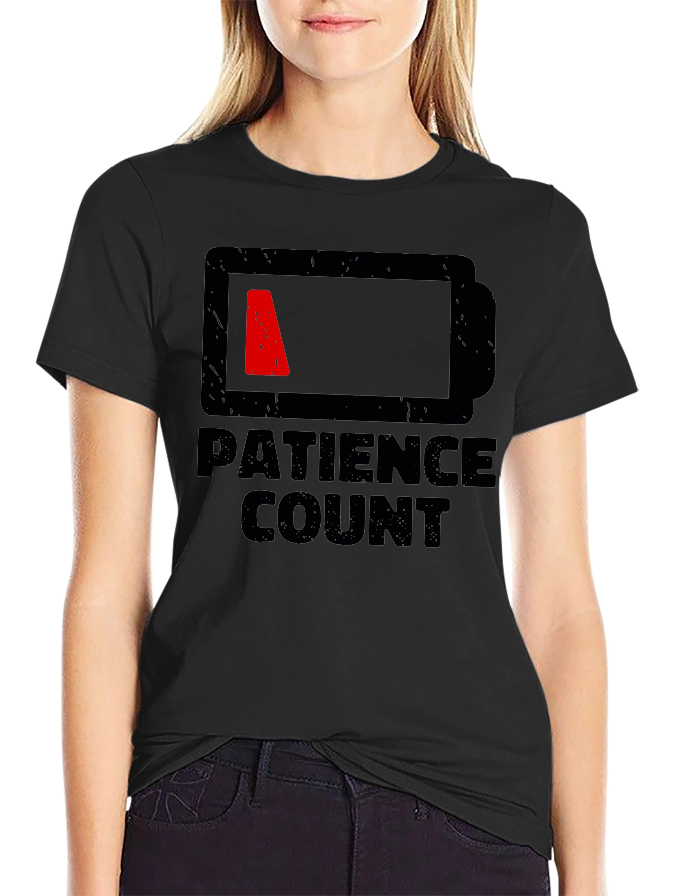 Black Patience Count Low Battery Graphic Tee - Black view 2