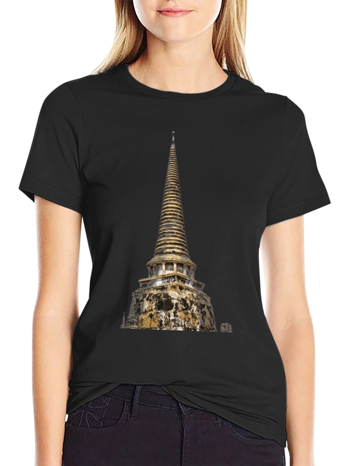 Black Temple Print Black T-Shirt view 2
