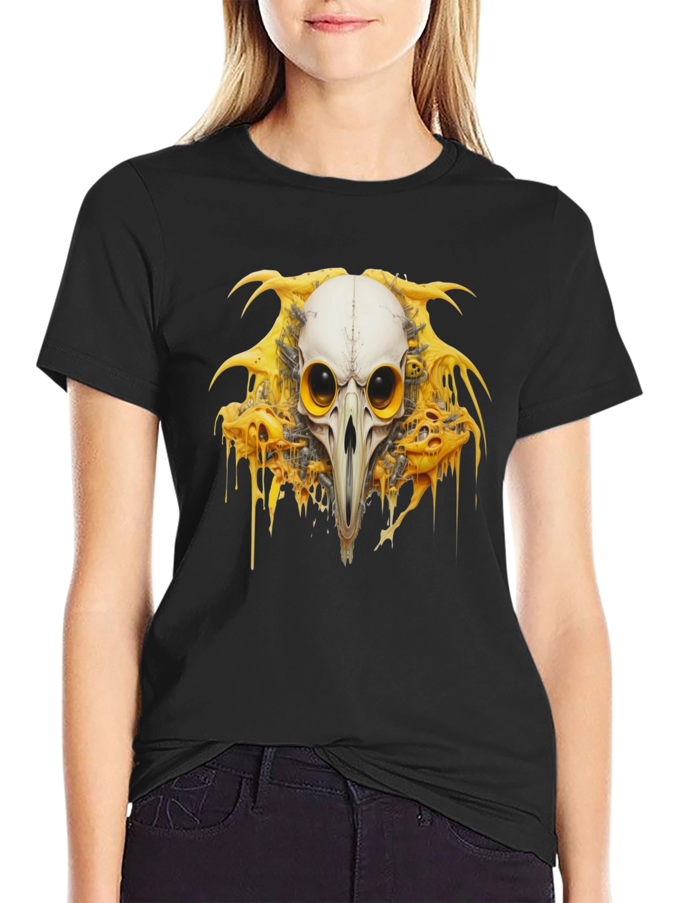 Black Skull Bird T-Shirt - Unique Graphic Tee view 2