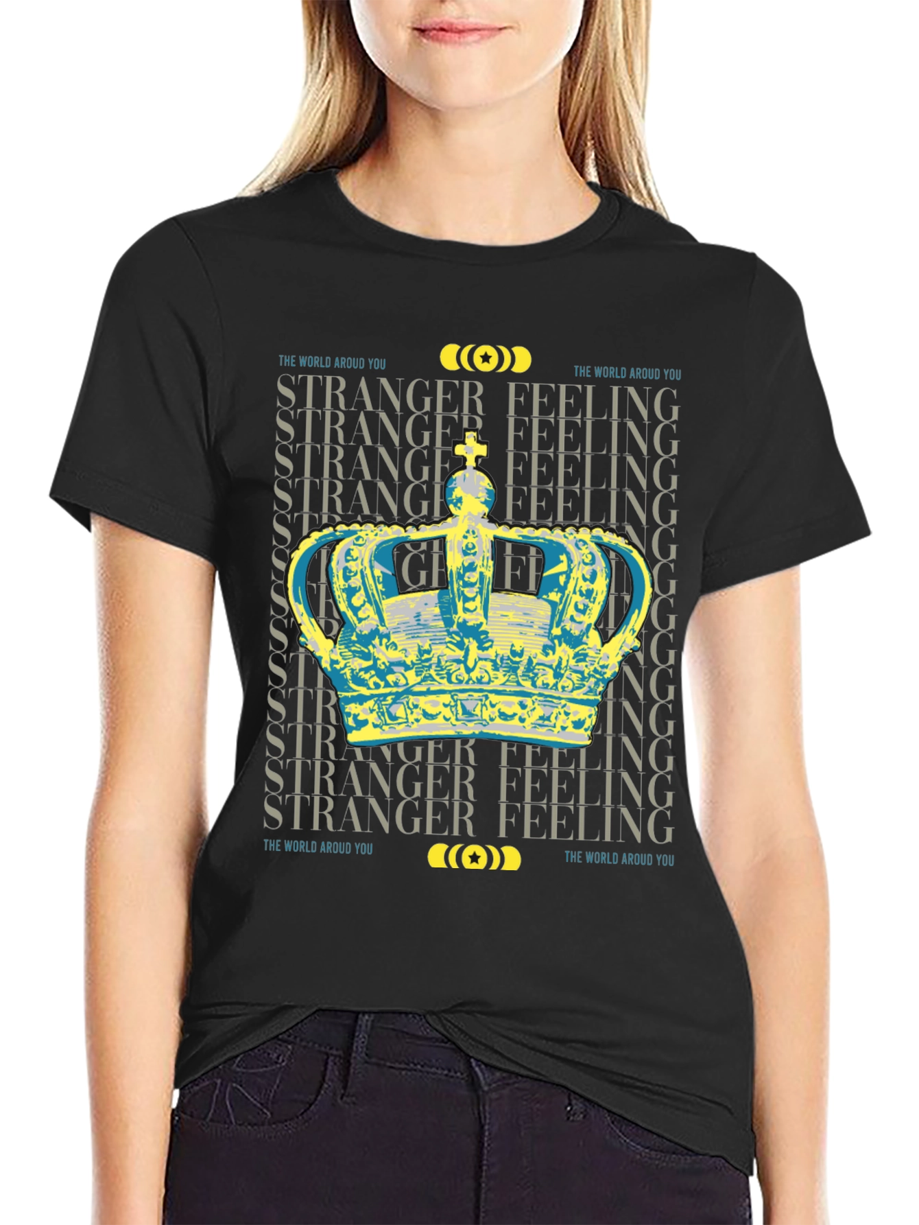 Black Stranger Feeling Crown Graphic Black T-Shirt view 2