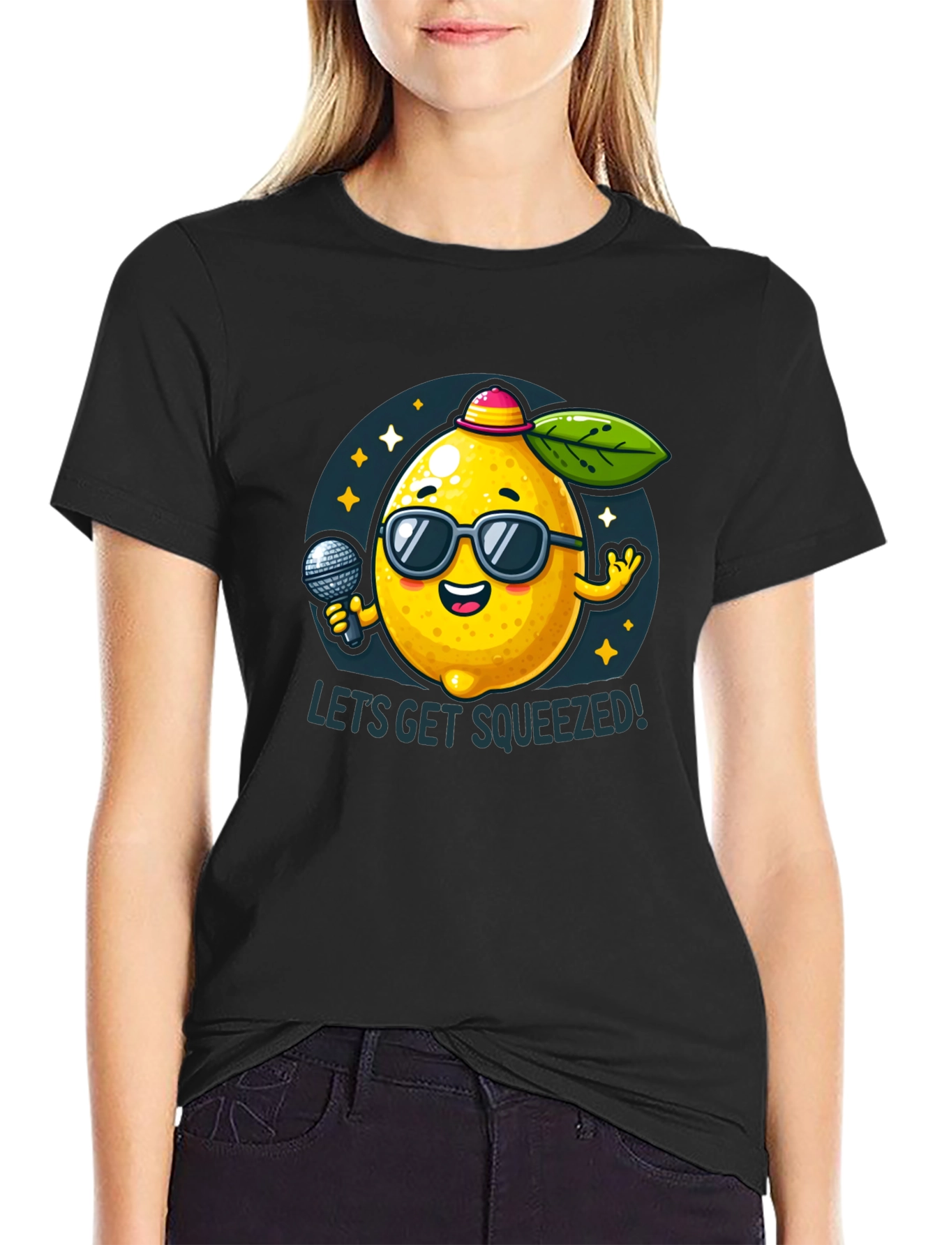 Black Funny Lemon T-Shirt - Let's Get Squeezed! view 2