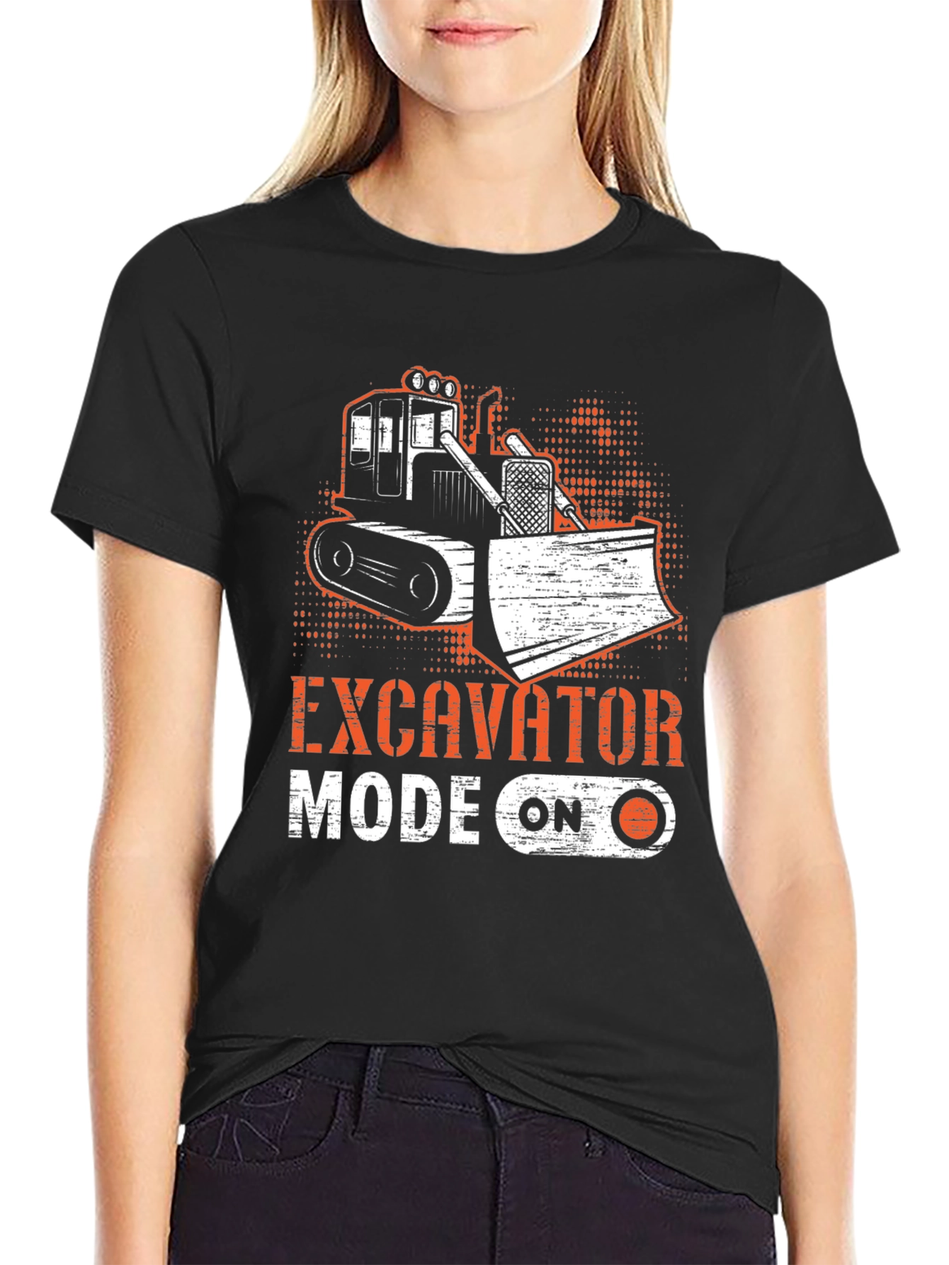 Black Excavator Mode On Black T-Shirt view 2