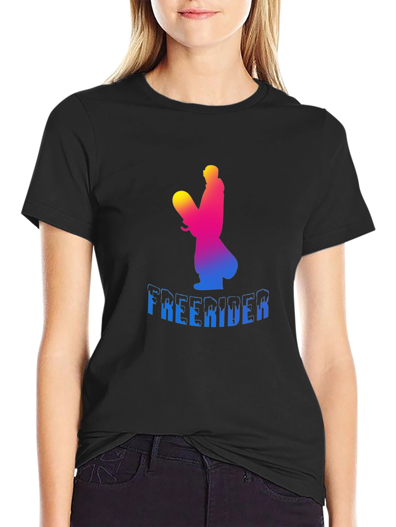 Black Freerider Skier Graphic Tee - Black Unisex T-Shirt view 2
