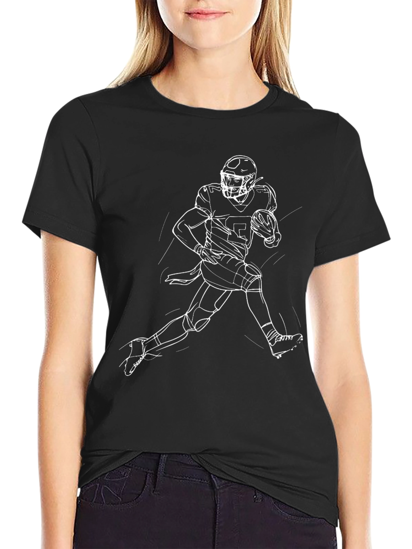 Black Football Player Sketch T-Shirt view 2