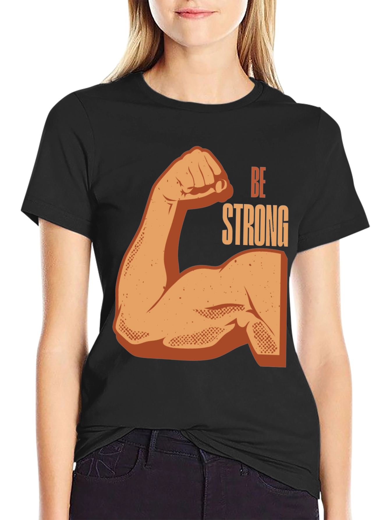 Black Be Strong Graphic Print Black T-Shirt view 2