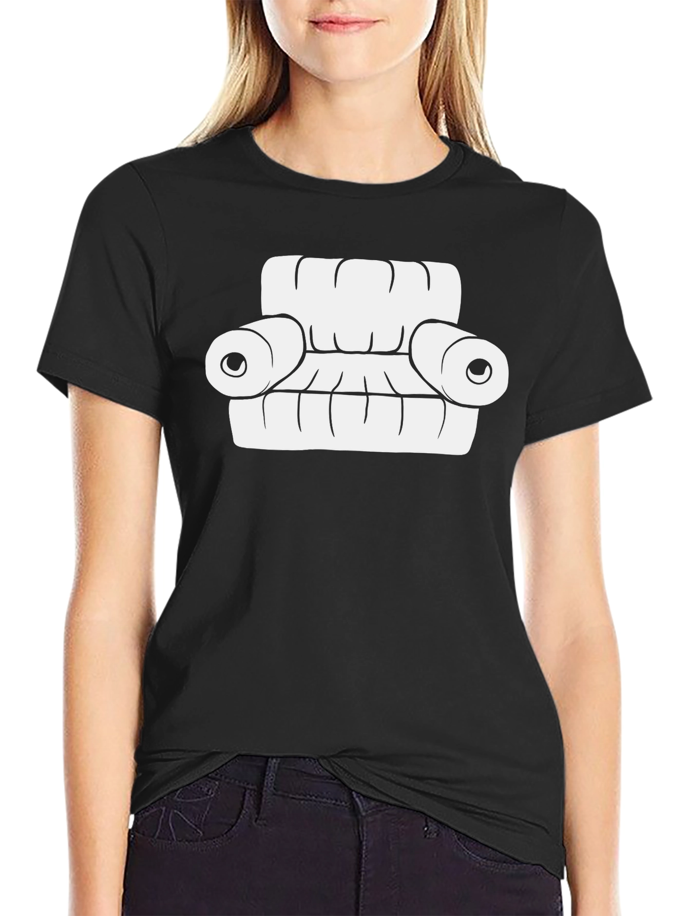 Black Cartoon Couch Graphic Tee - Comfortable Black T-Shirt view 2
