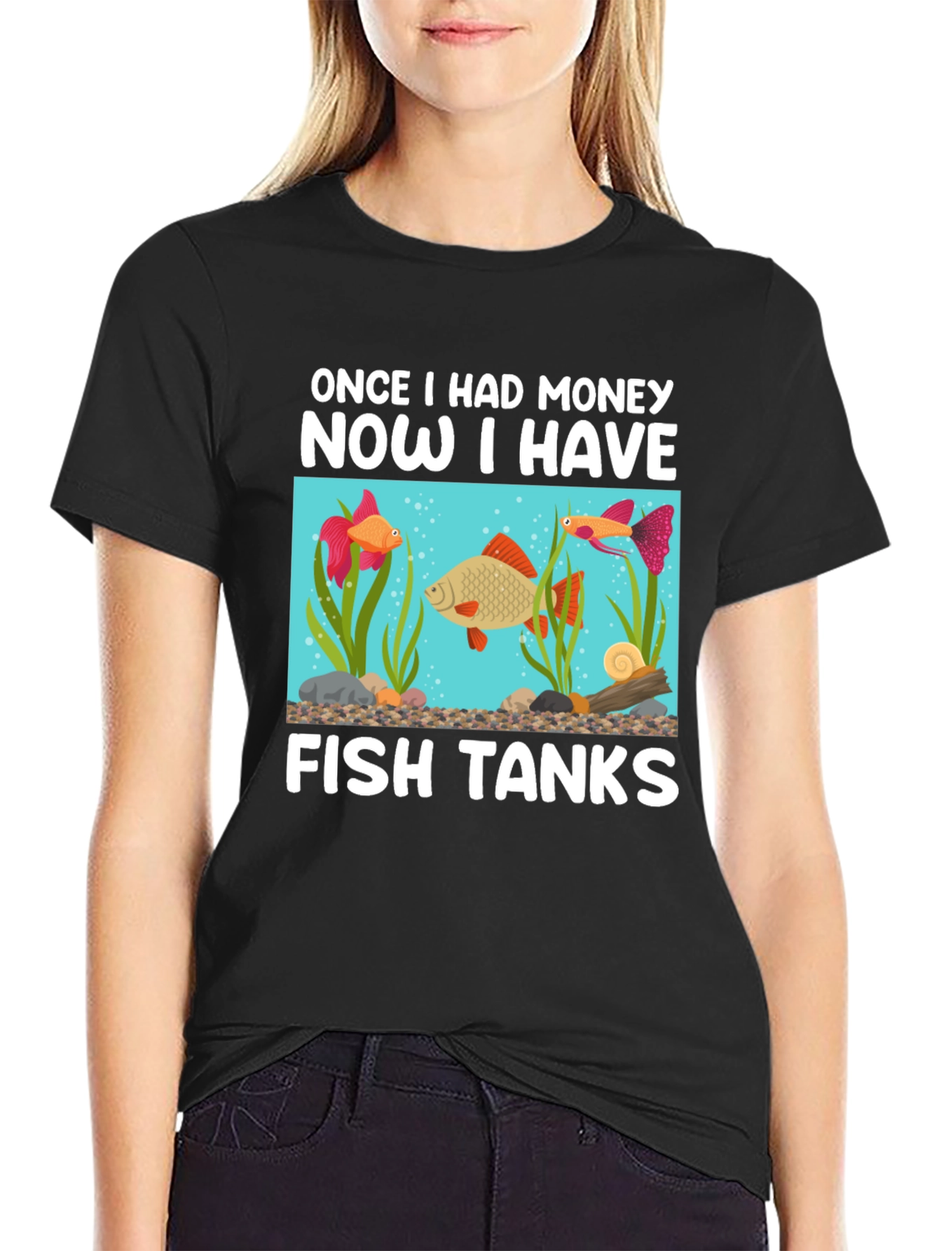 Black Funny Fish Tank T-Shirt: Once I Had Money view 2