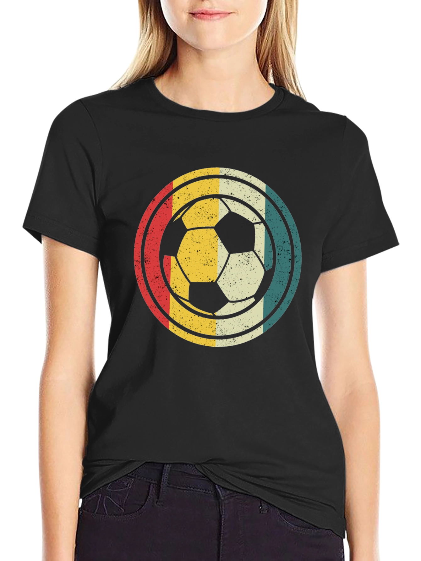 Black Retro Soccer Ball Graphic T-Shirt view 2