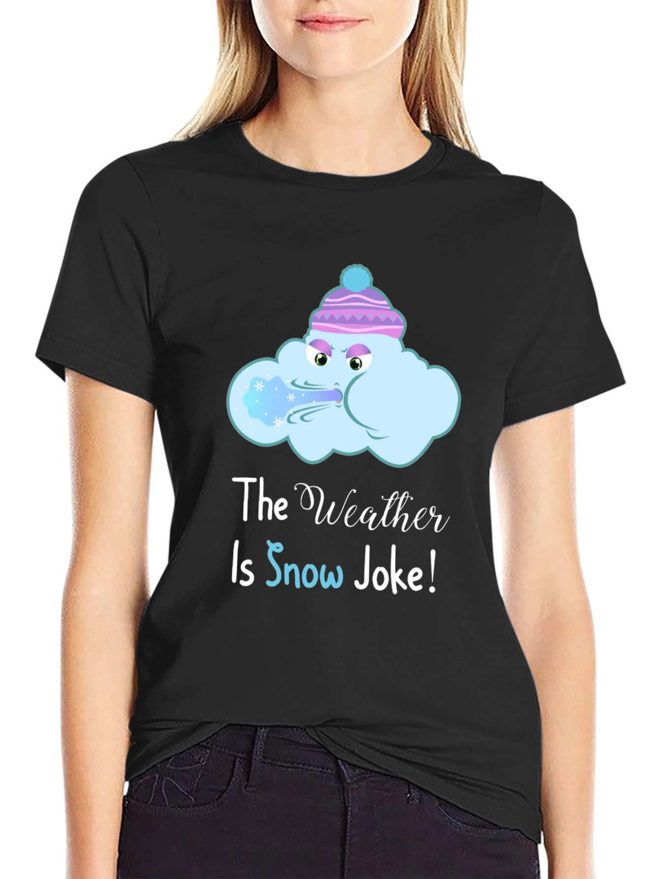 Black Funny Winter Weather T-Shirt - Snow Joke Graphic Tee view 2