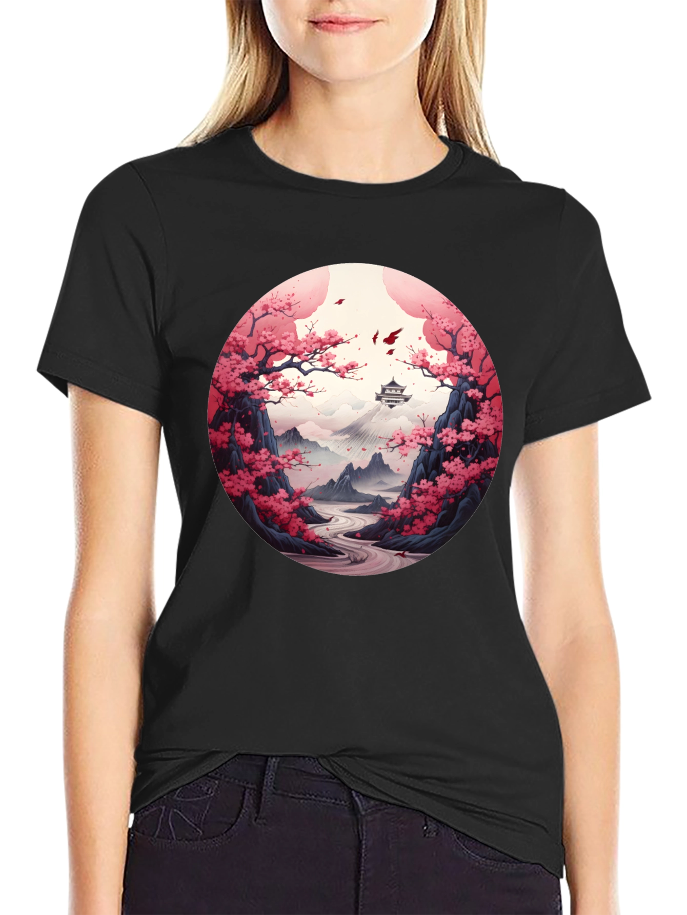 Black Cherry Blossom Mountain T-Shirt view 2