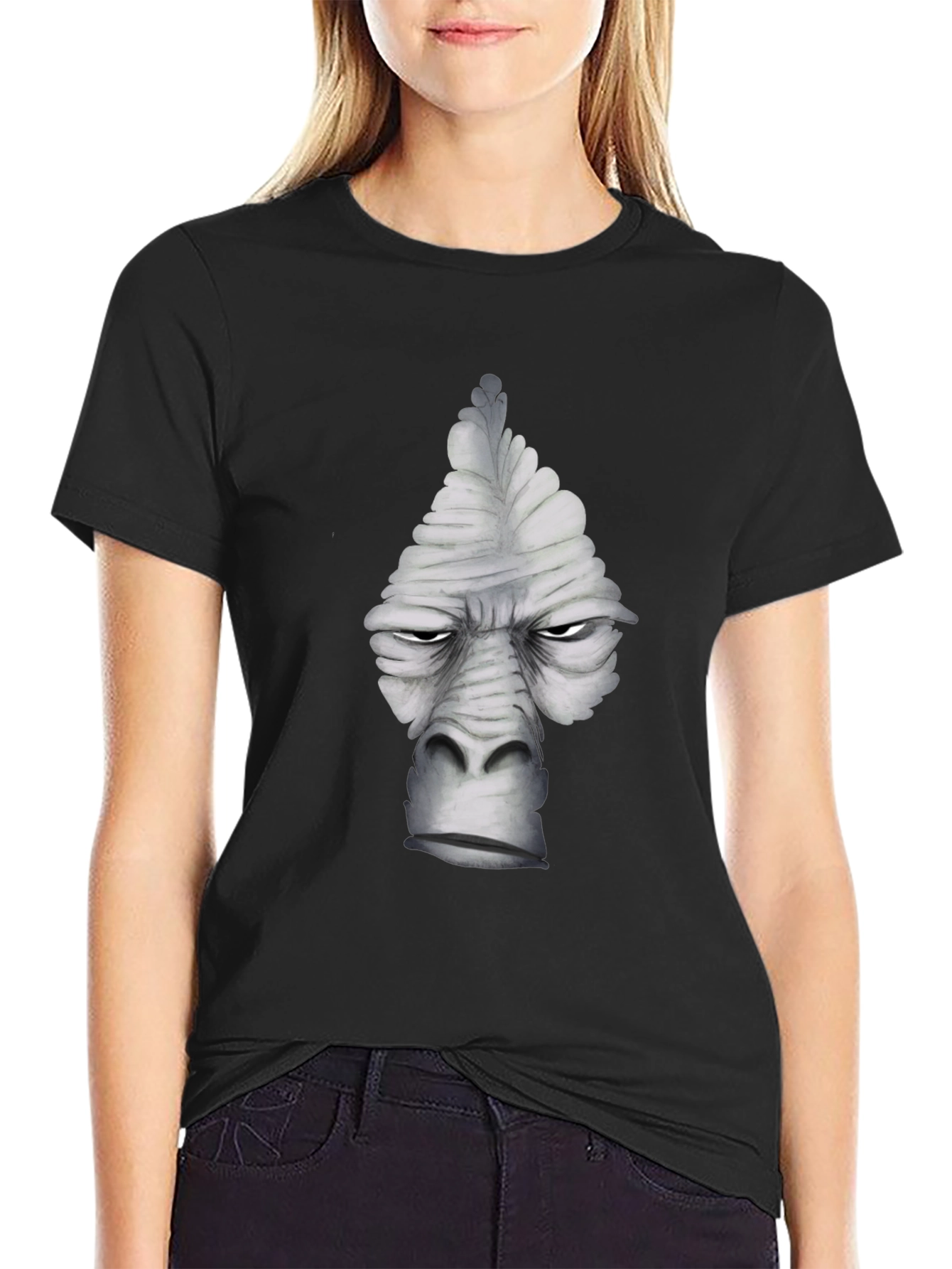 Black Cool Gray Gorilla Face Graphic T-Shirt view 2