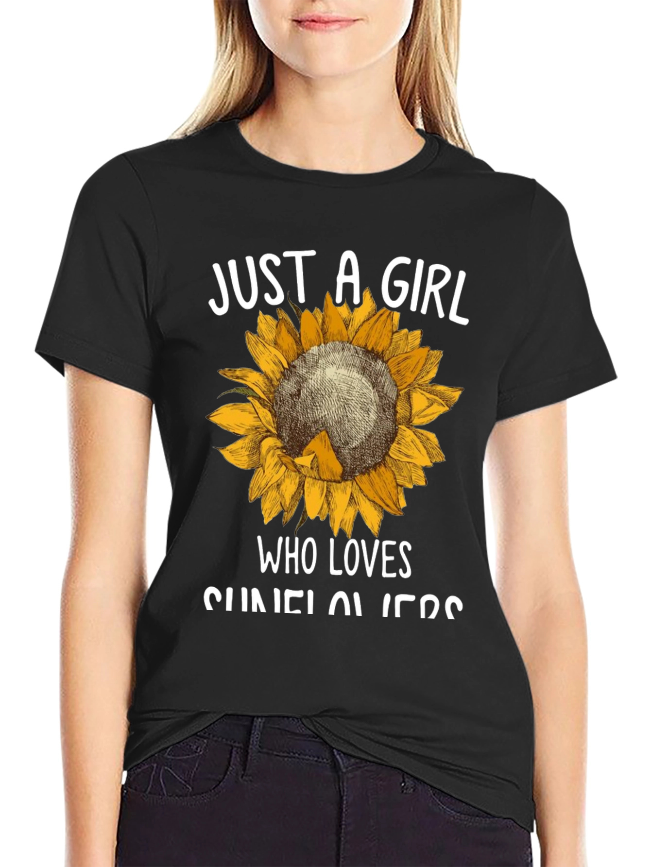 Black Sunflower Graphic Tee - Just A Girl Who Loves Sunflowers view 2