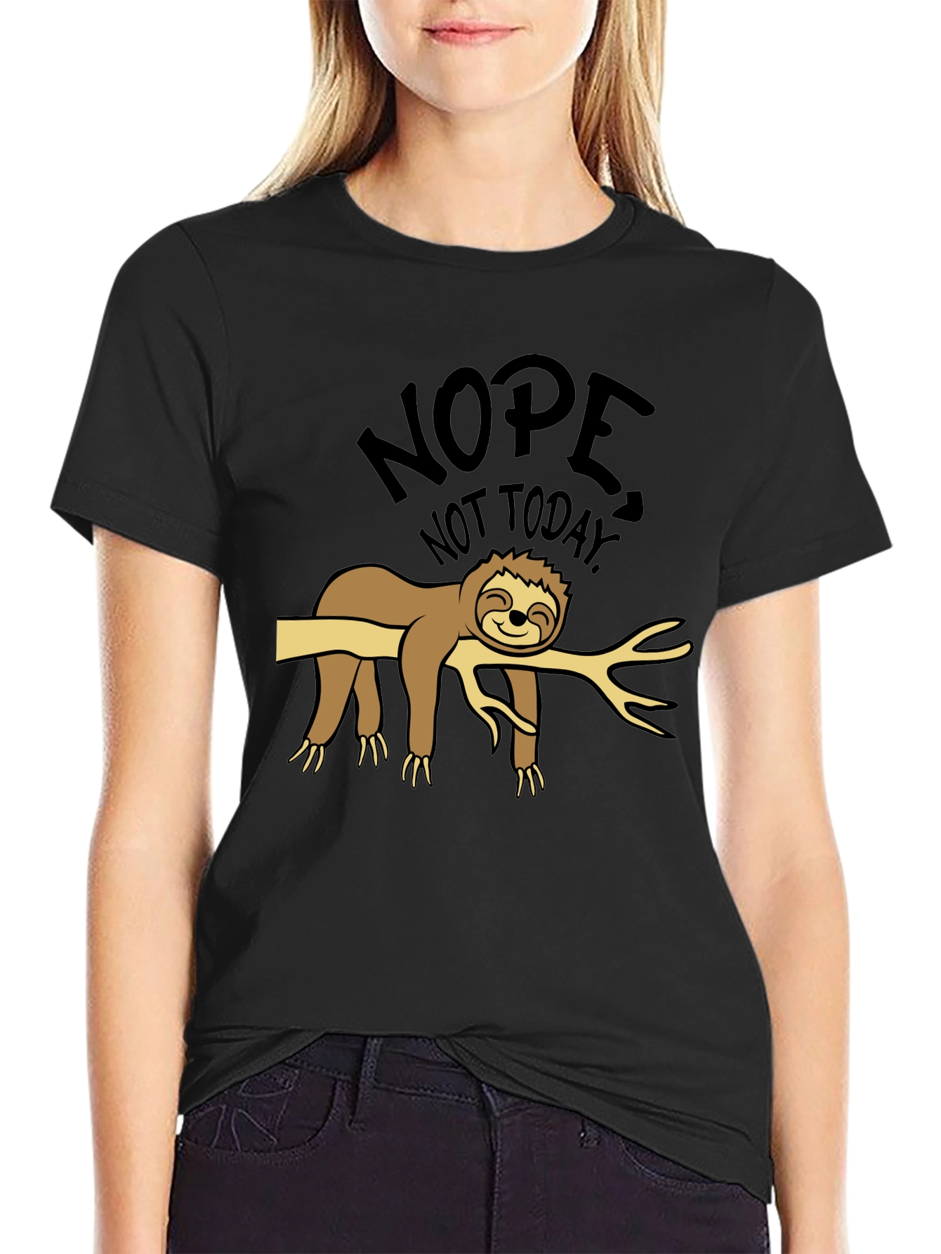 Black Nope Not Today Sloth Graphic T-Shirt view 2