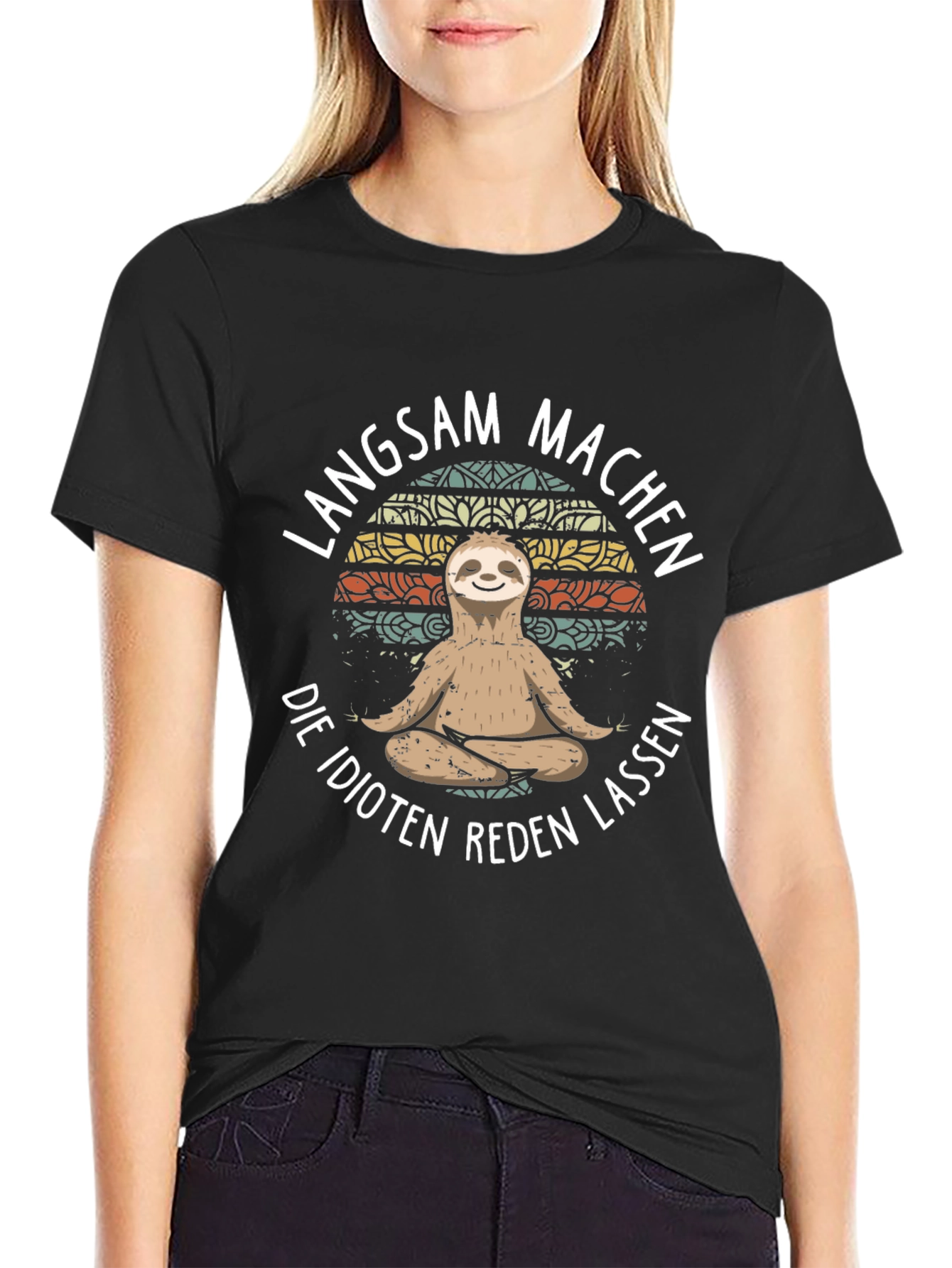 Black Funny Sloth Meditation T-Shirt - Langsam Machen Idioten Reden Lassen view 2