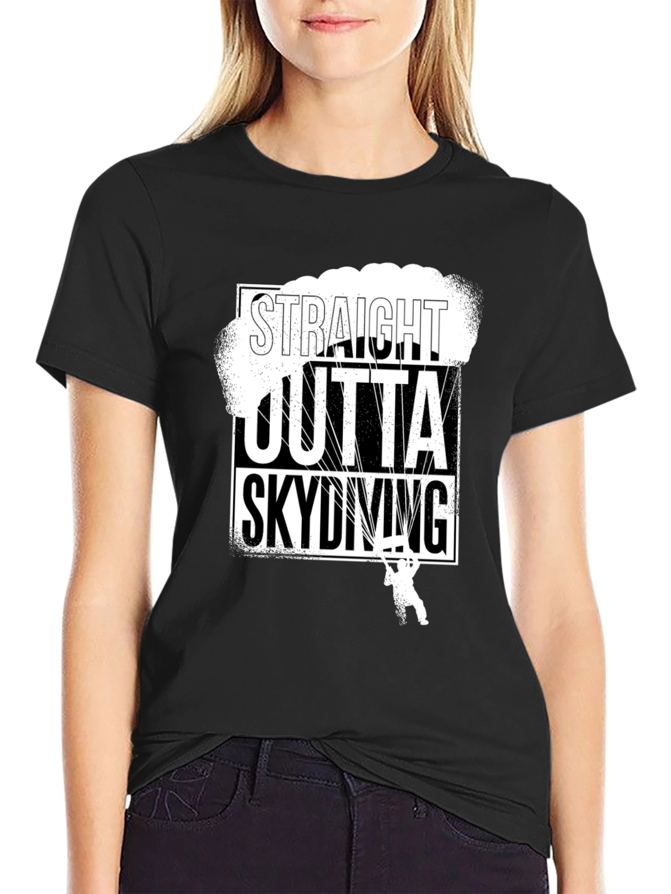 Black Straight Outta Skydiving Black T-Shirt view 2