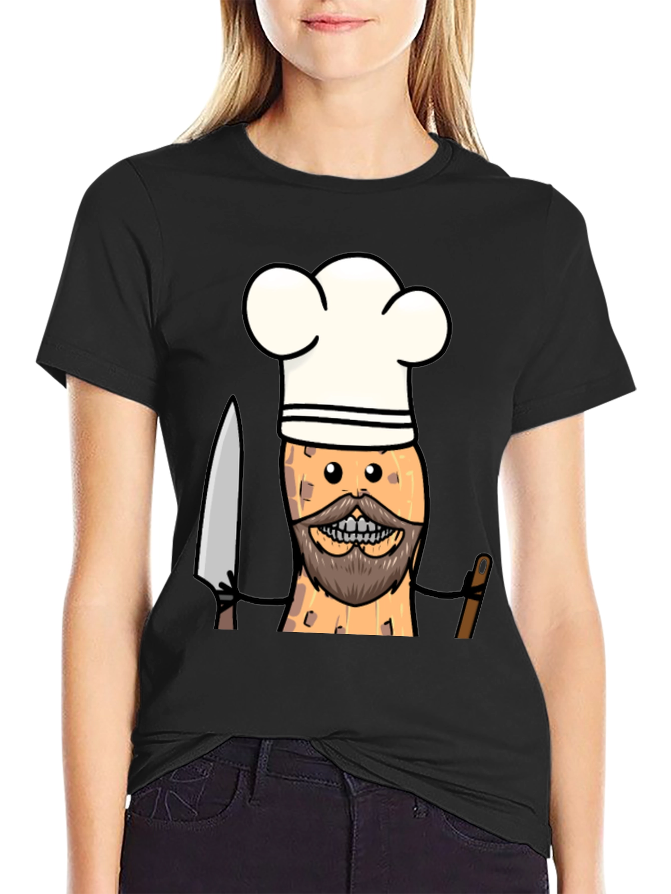 Black Chef Peanut Cartoon Graphic Tee - Black T-Shirt view 2