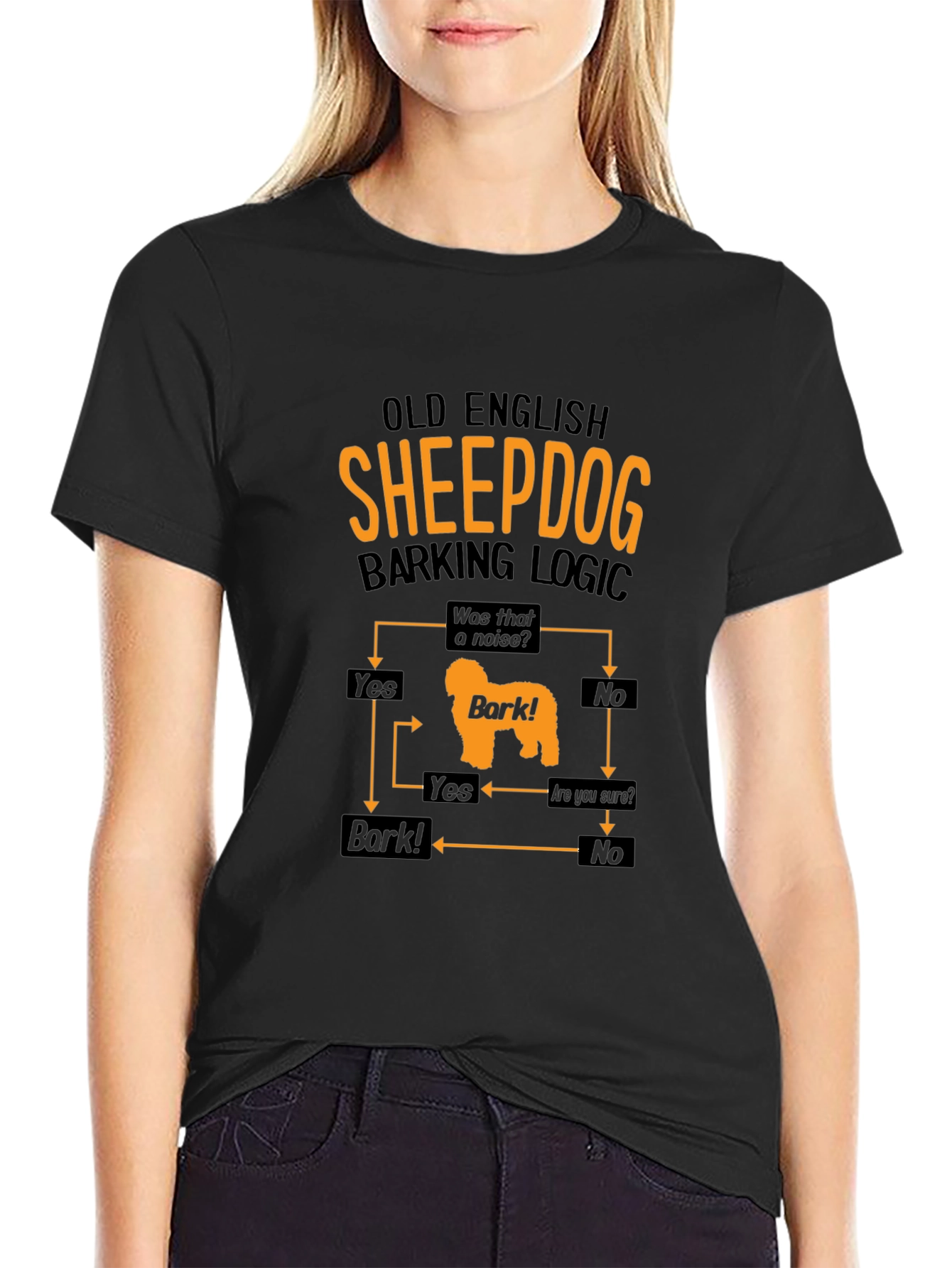Black Old English Sheepdog Barking Logic Men's Black T-Shirt view 2