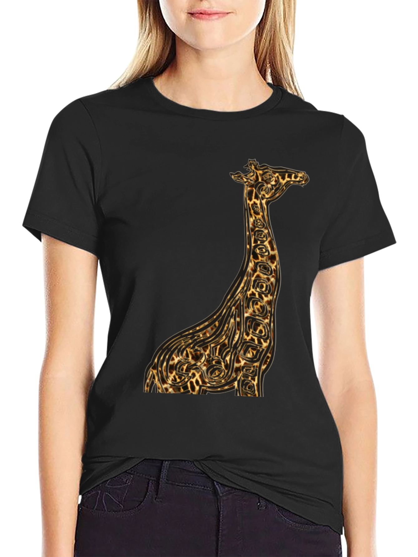 Black Giraffe Print Graphic Tee - Unique Animal Design view 2