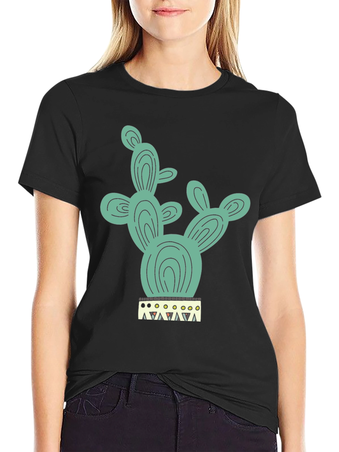 Black Cactus Tee - Trendy Graphic Print T-Shirt view 2