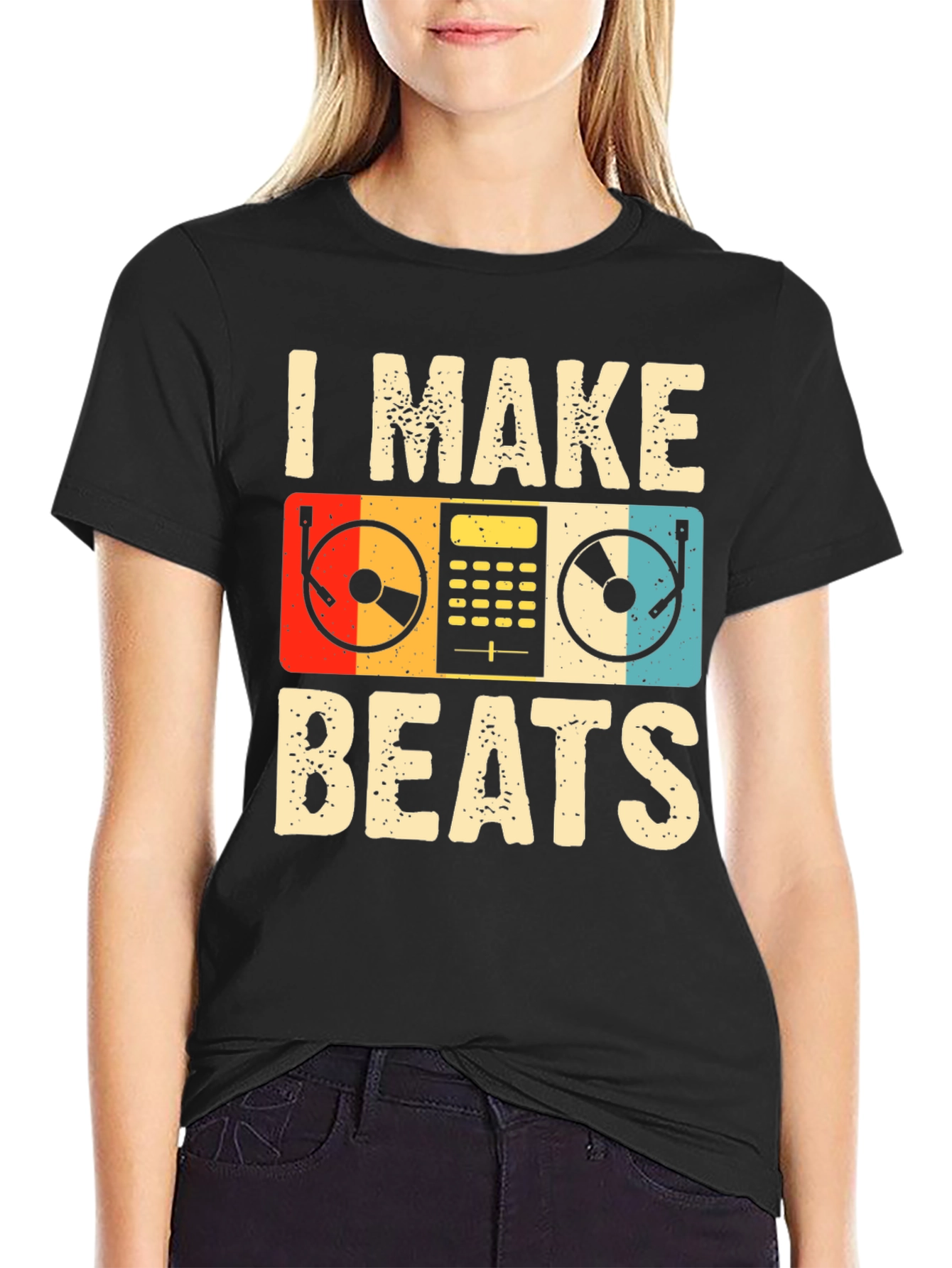 Black I Make Beats Retro Graphic Tee - DJ Music Lover T-Shirt view 2