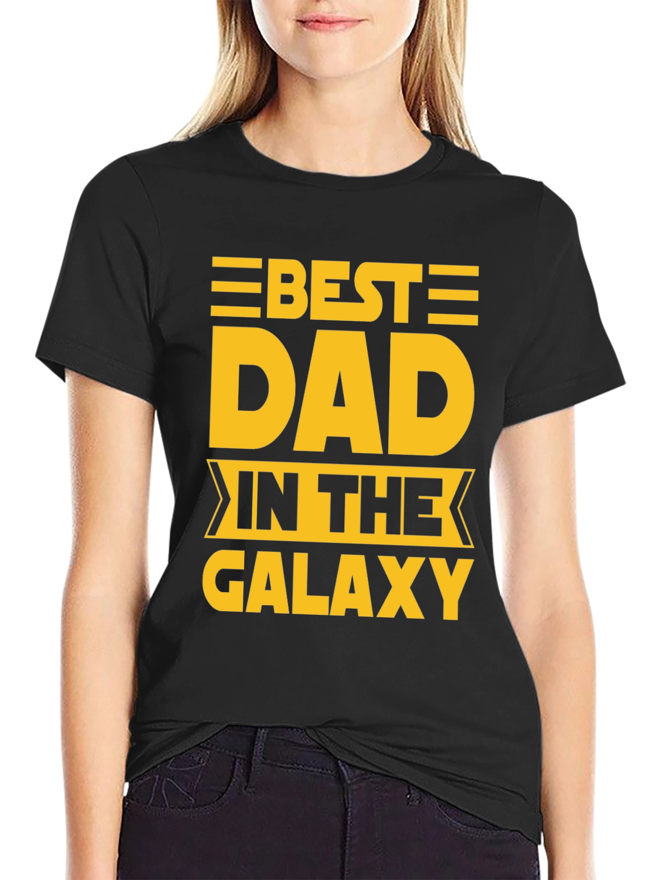 Black Best Dad in The Galaxy Graphic T-Shirt view 2
