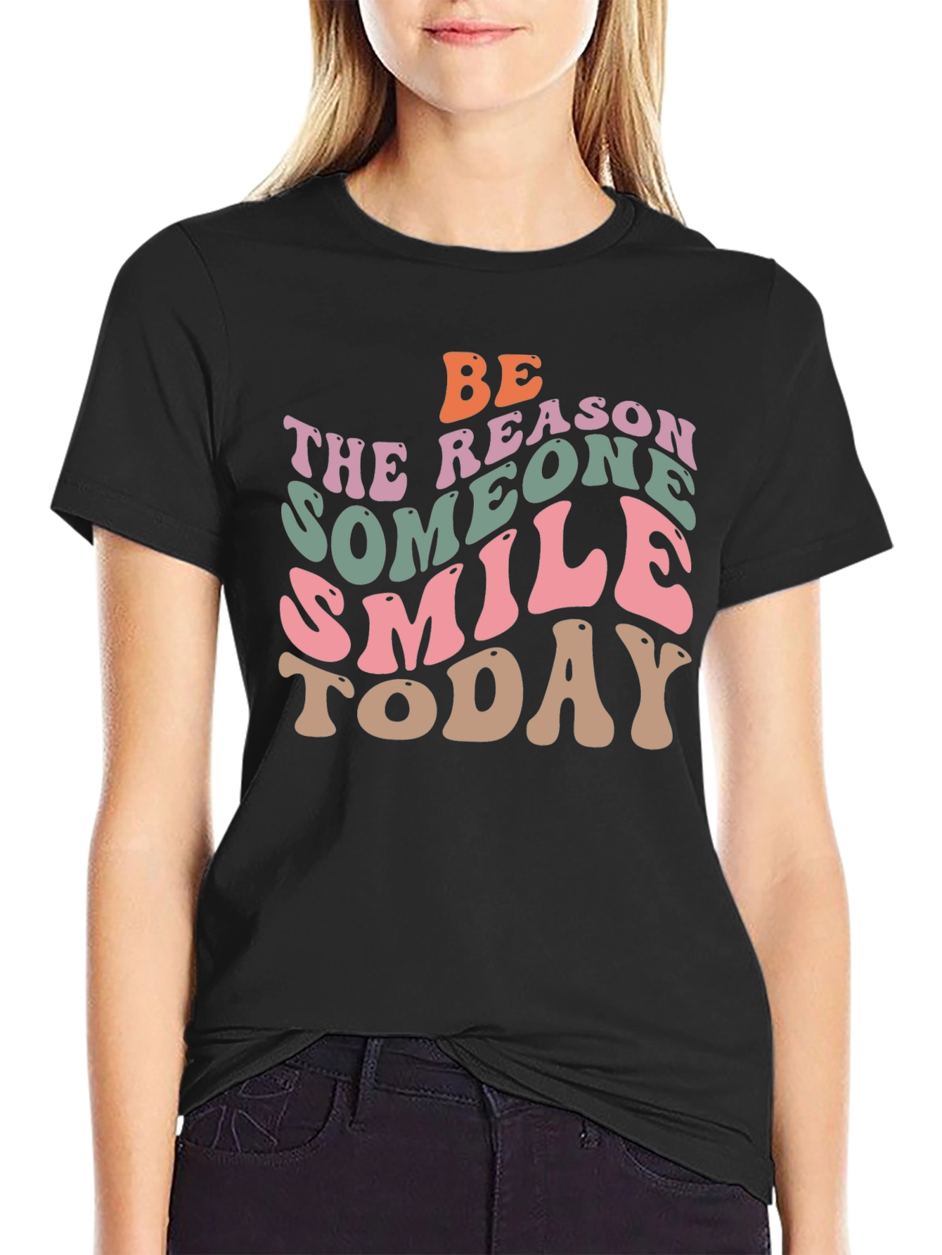 Black Retro Graphic T-Shirt: Be the Reason Someone Smiles Today view 2