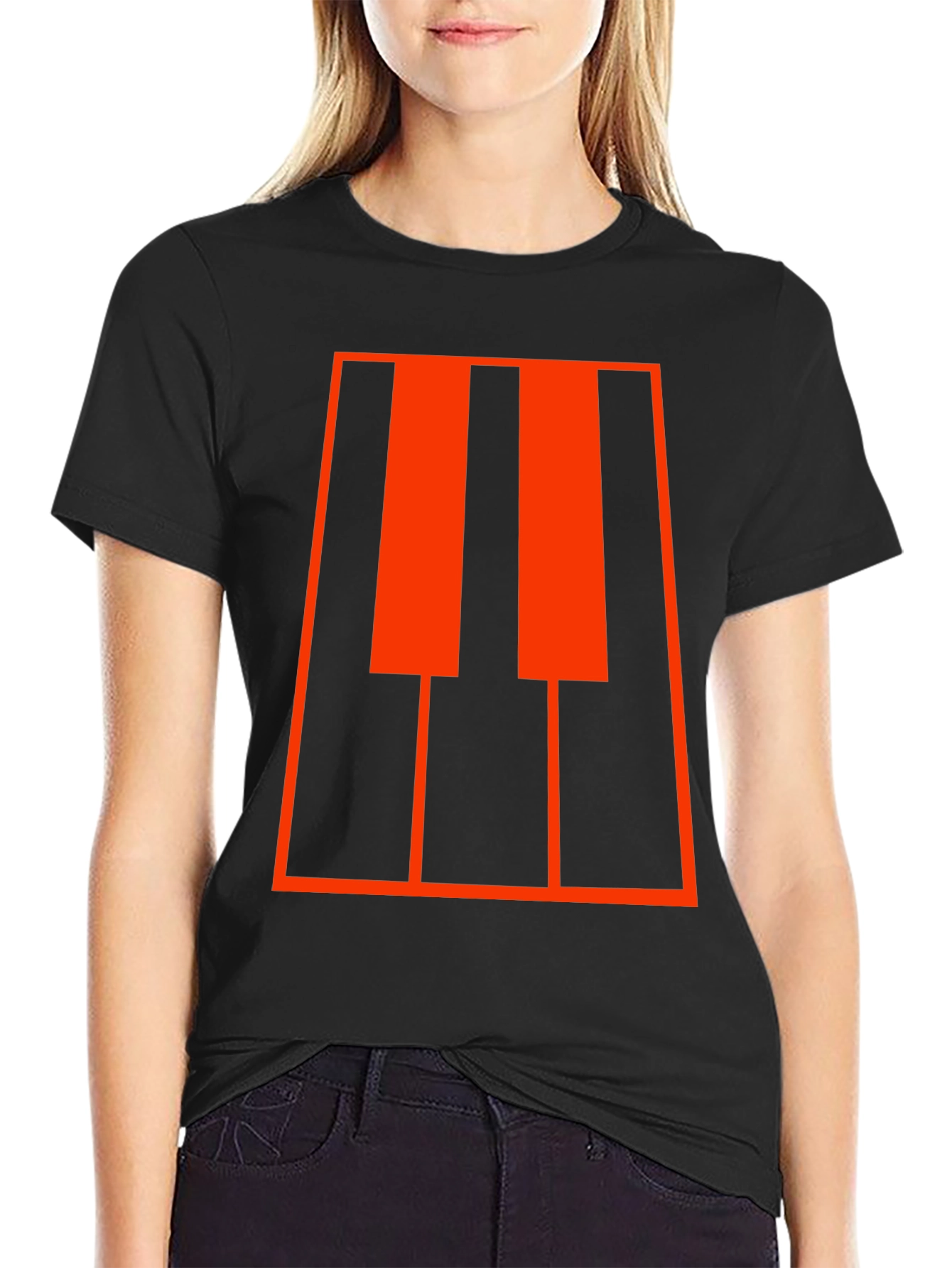 Black Piano Keys Graphic Tee - Music Lover's T-Shirt view 2