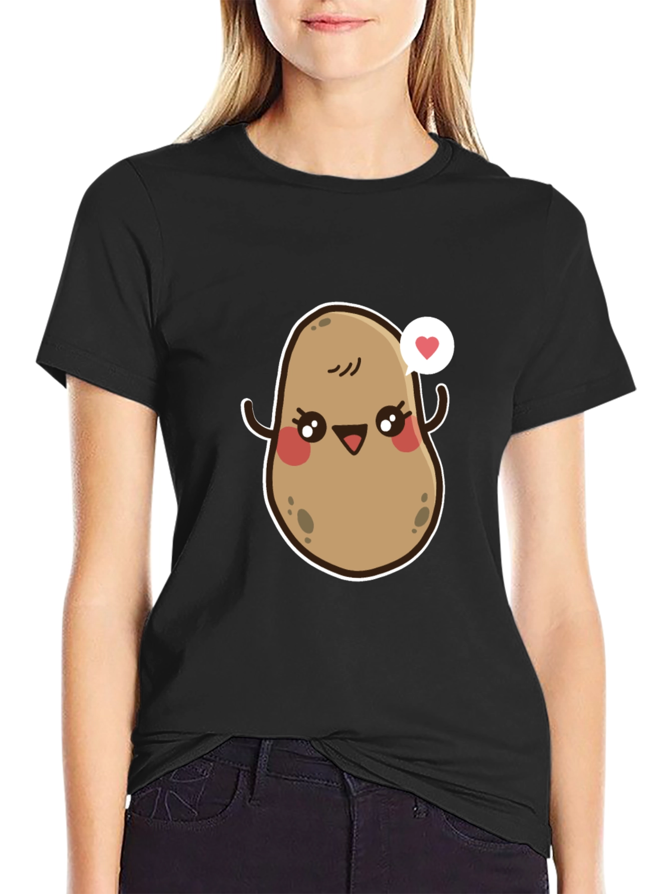 Black Cute Potato Love T-Shirt view 2