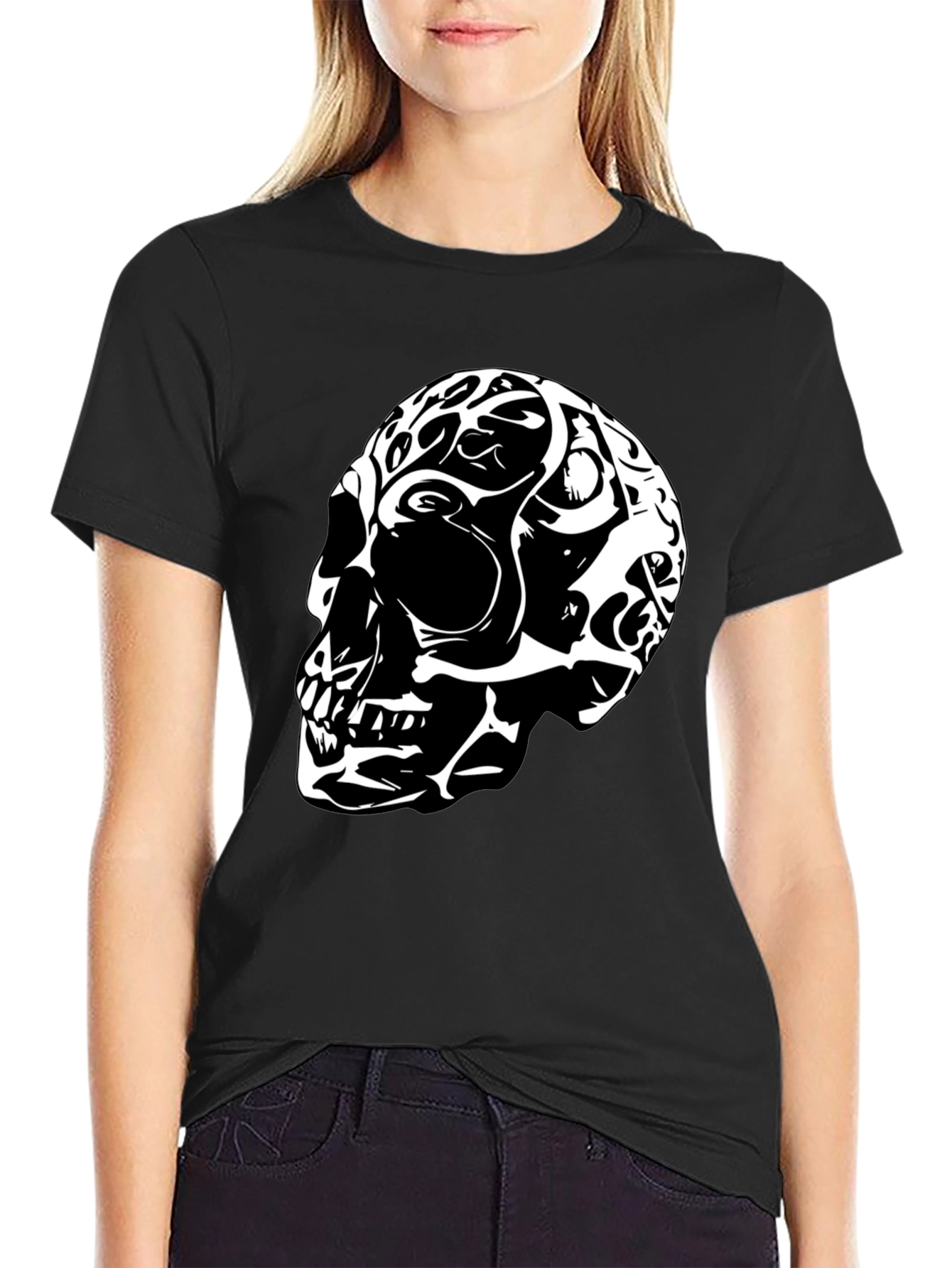 Black Skull Graphic T-Shirt - Black view 2
