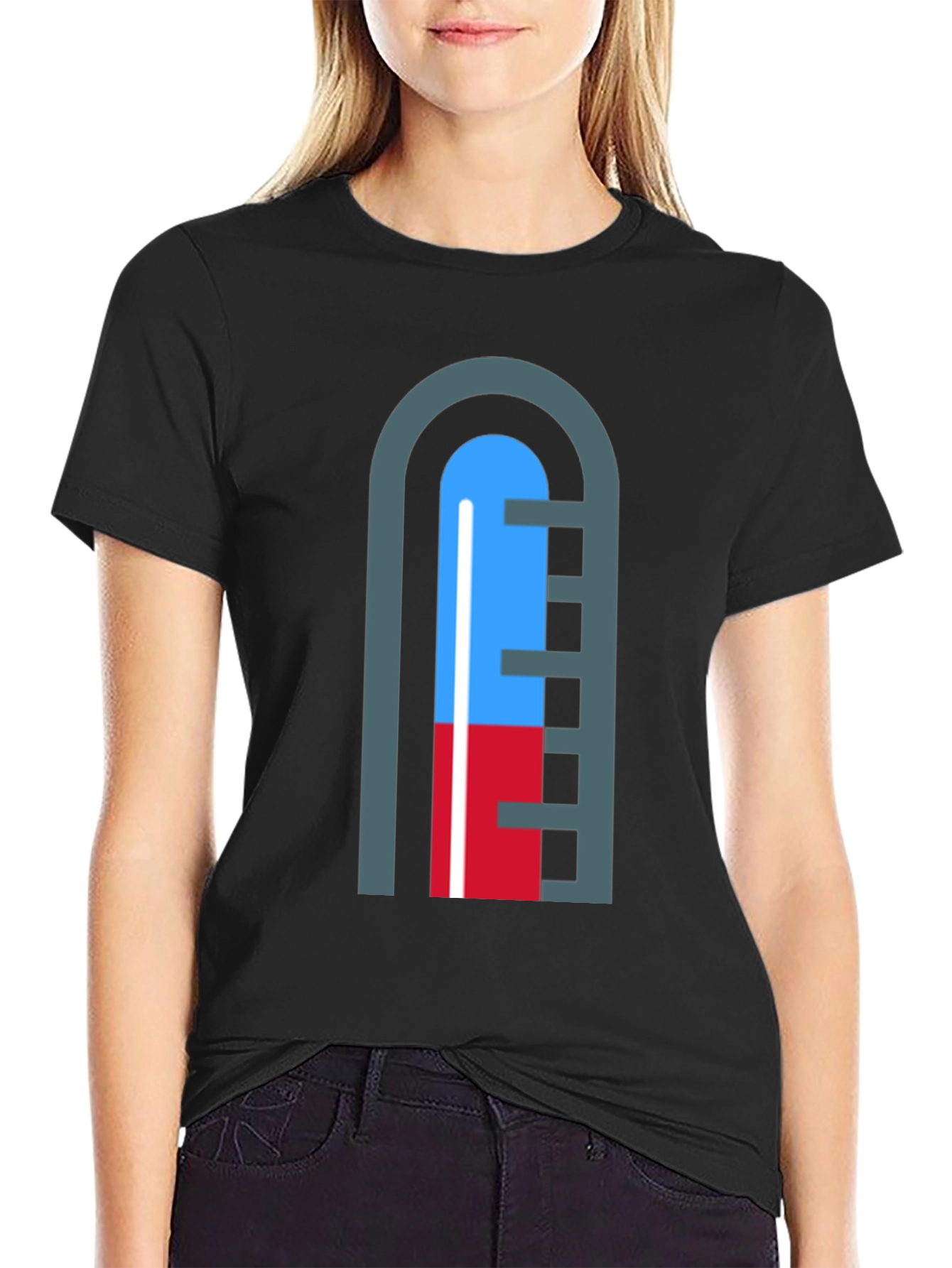 Black Unique Graphic Thermometer Tee - Black Cotton Shirt view 2