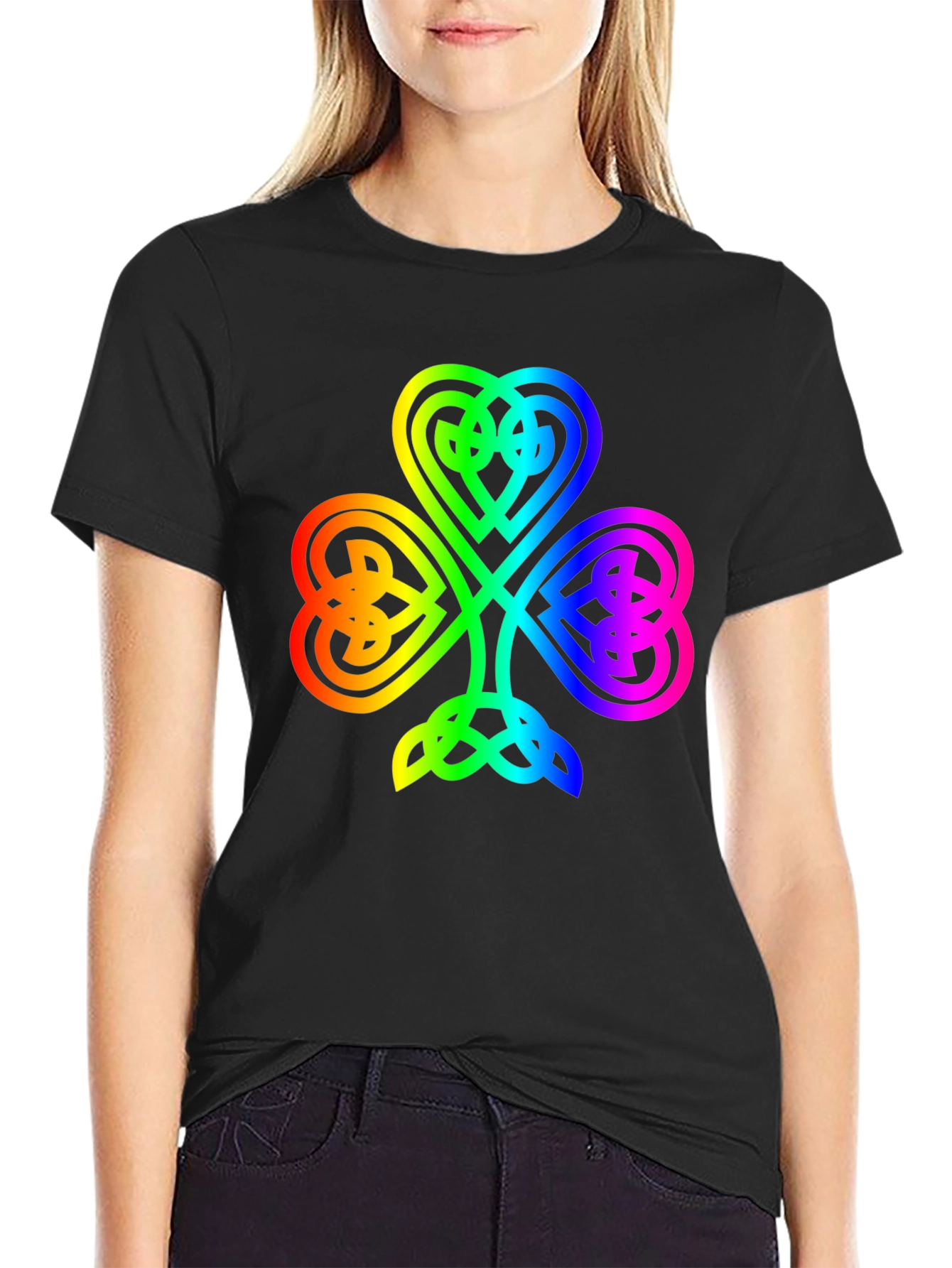 Black Rainbow Shamrock T-Shirt - Lucky Irish Pride view 2