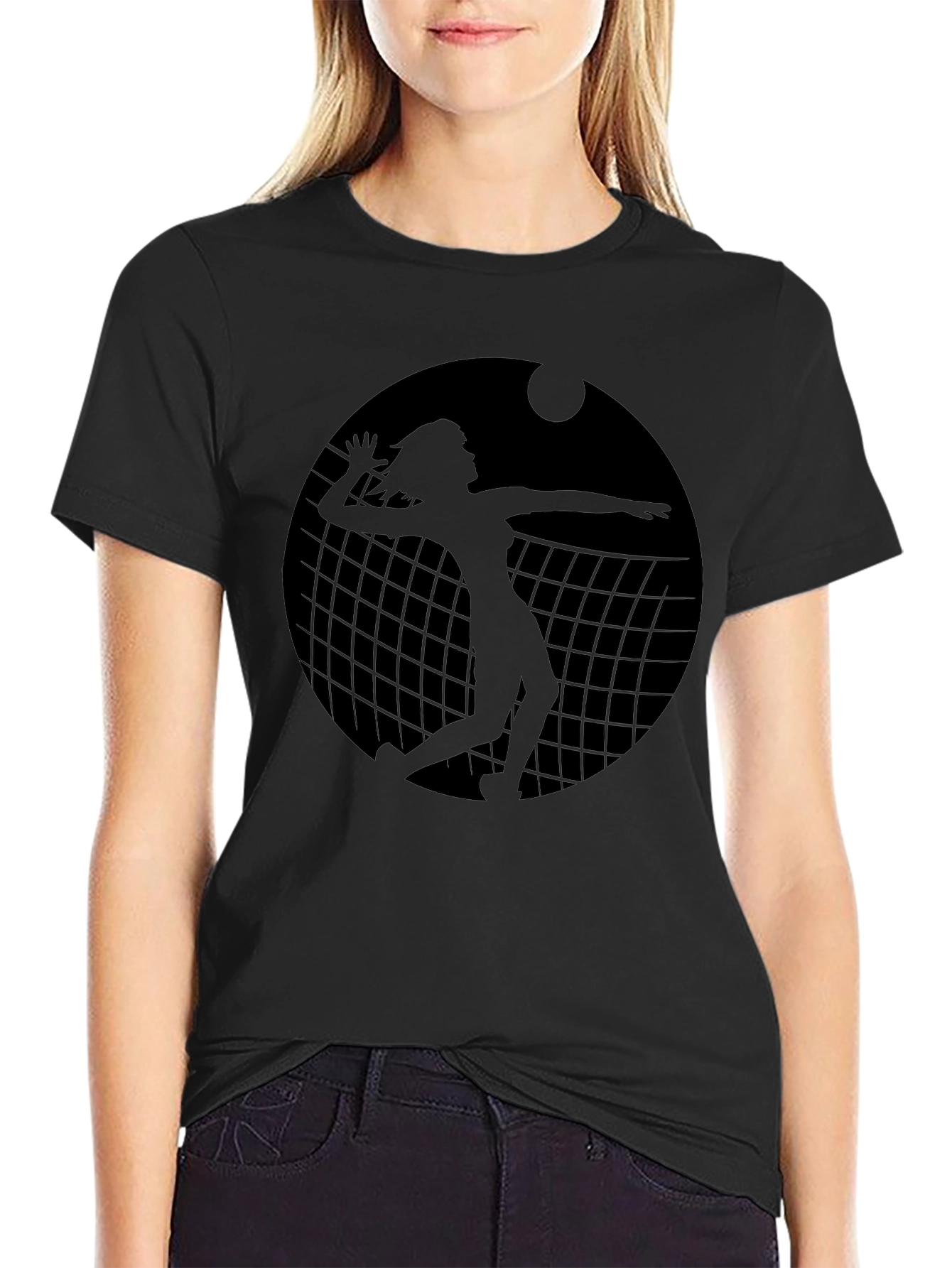 Black Volleyball Player Graphic T-Shirt - Black view 2