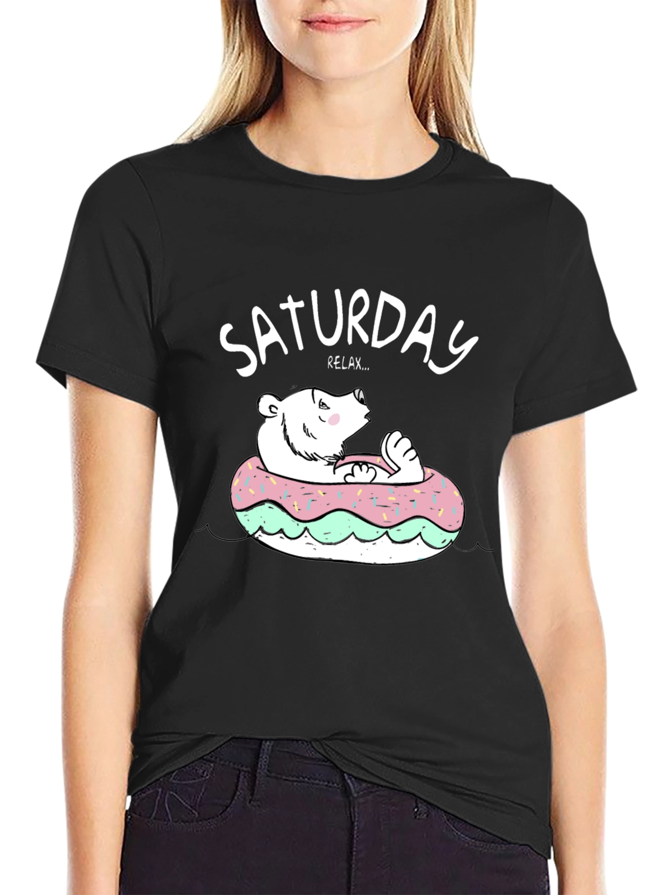 Black Saturday Relax Bear Donut T-Shirt view 2