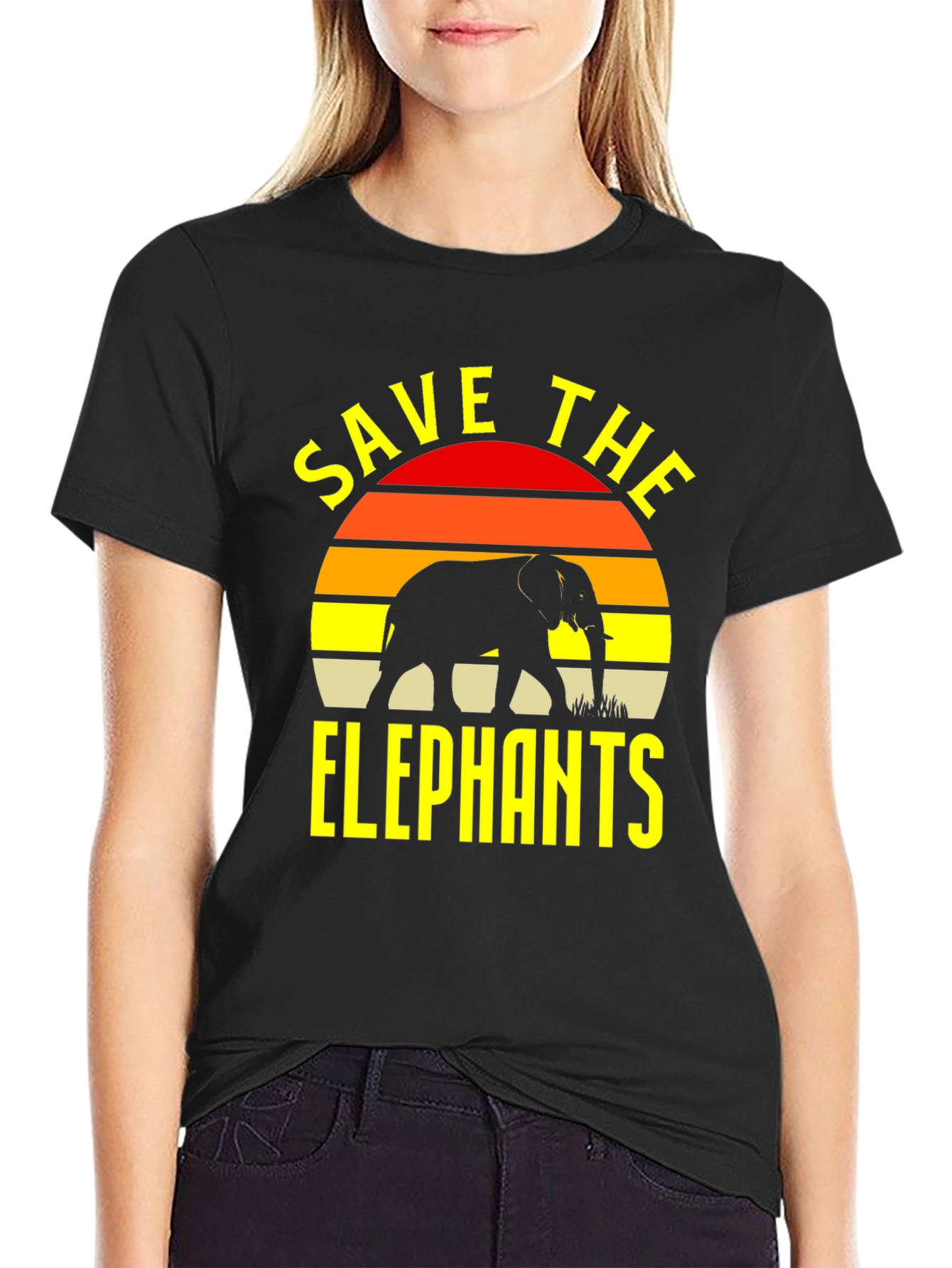 Black Save The Elephants T-Shirt Black Wildlife Conservation Tee view 2