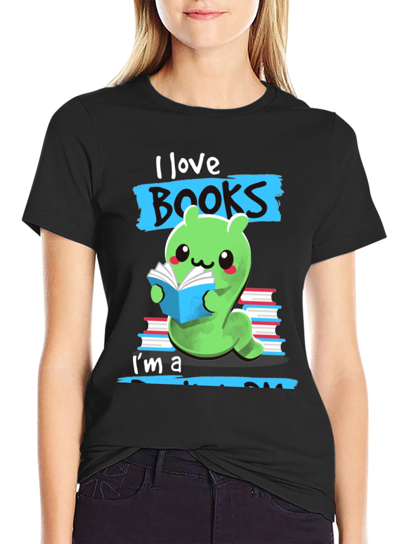 Black I Love Books Worm T-Shirt view 2