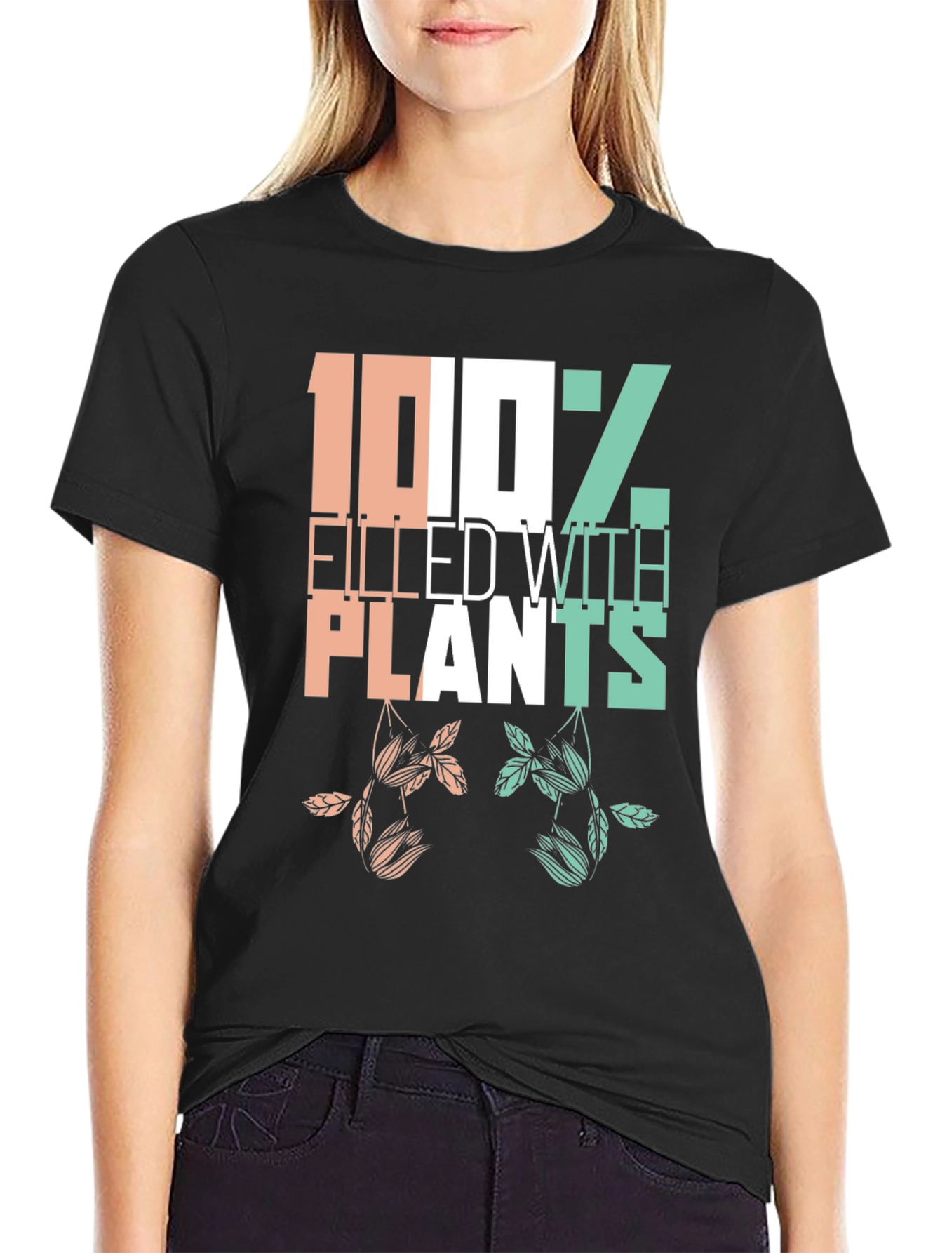Black Plant Lover T-Shirt - 100% Filled with Plants view 2