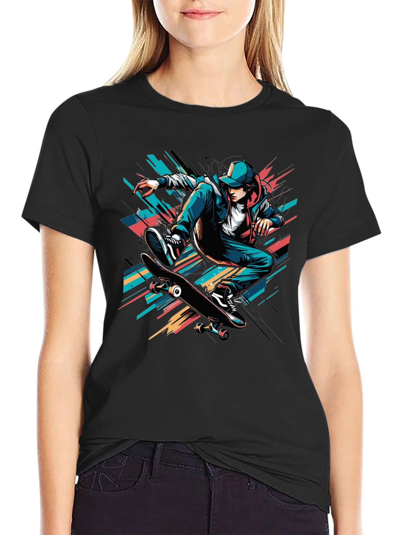 Black Skater Graphic Tee - Cool Black T-Shirt view 2