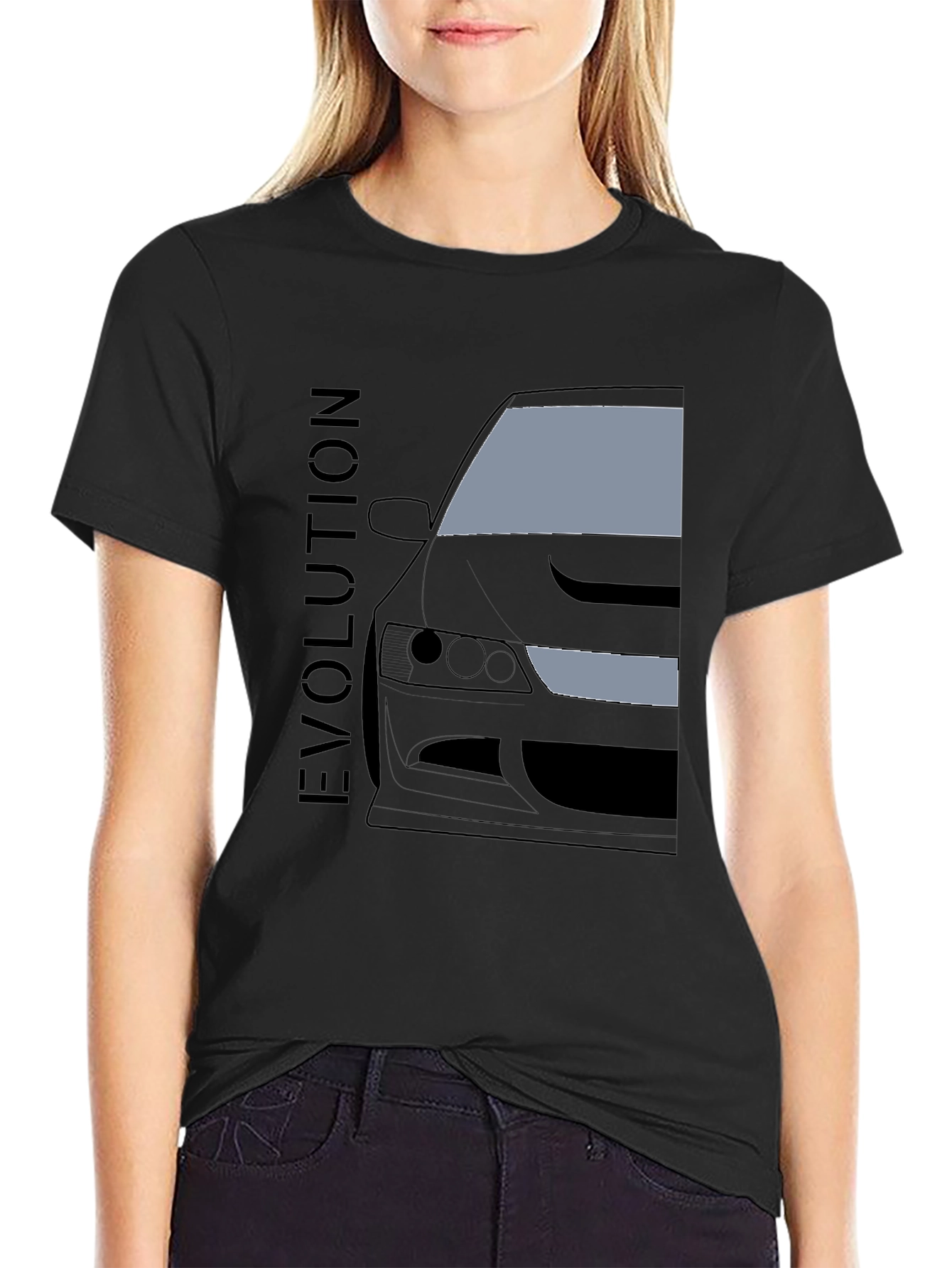 Black Evolution Car Graphic Tee - Black Cotton T-Shirt view 2