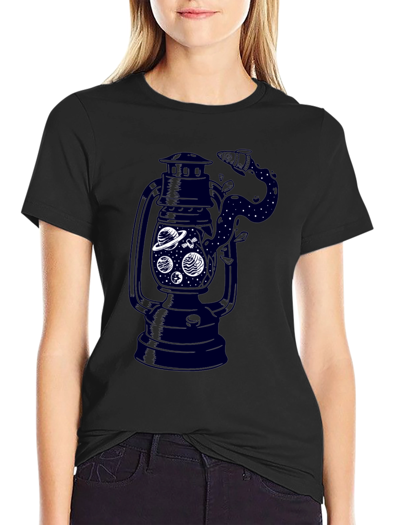 Black Men's Black Graphic T-Shirt - Lantern Space Design view 2