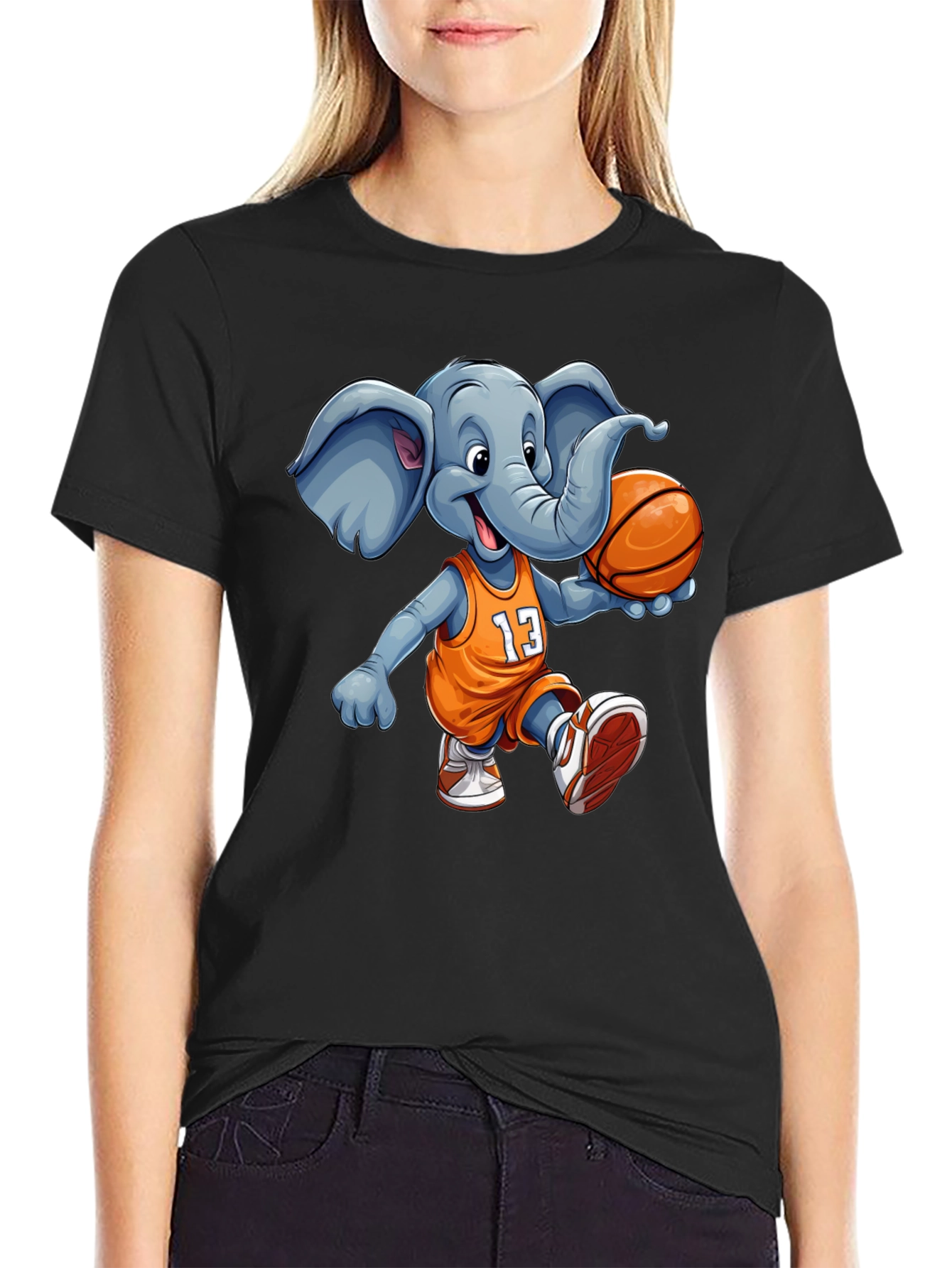 Black Elephant Basketball T-Shirt - Funny Animal Graphic Tee view 2