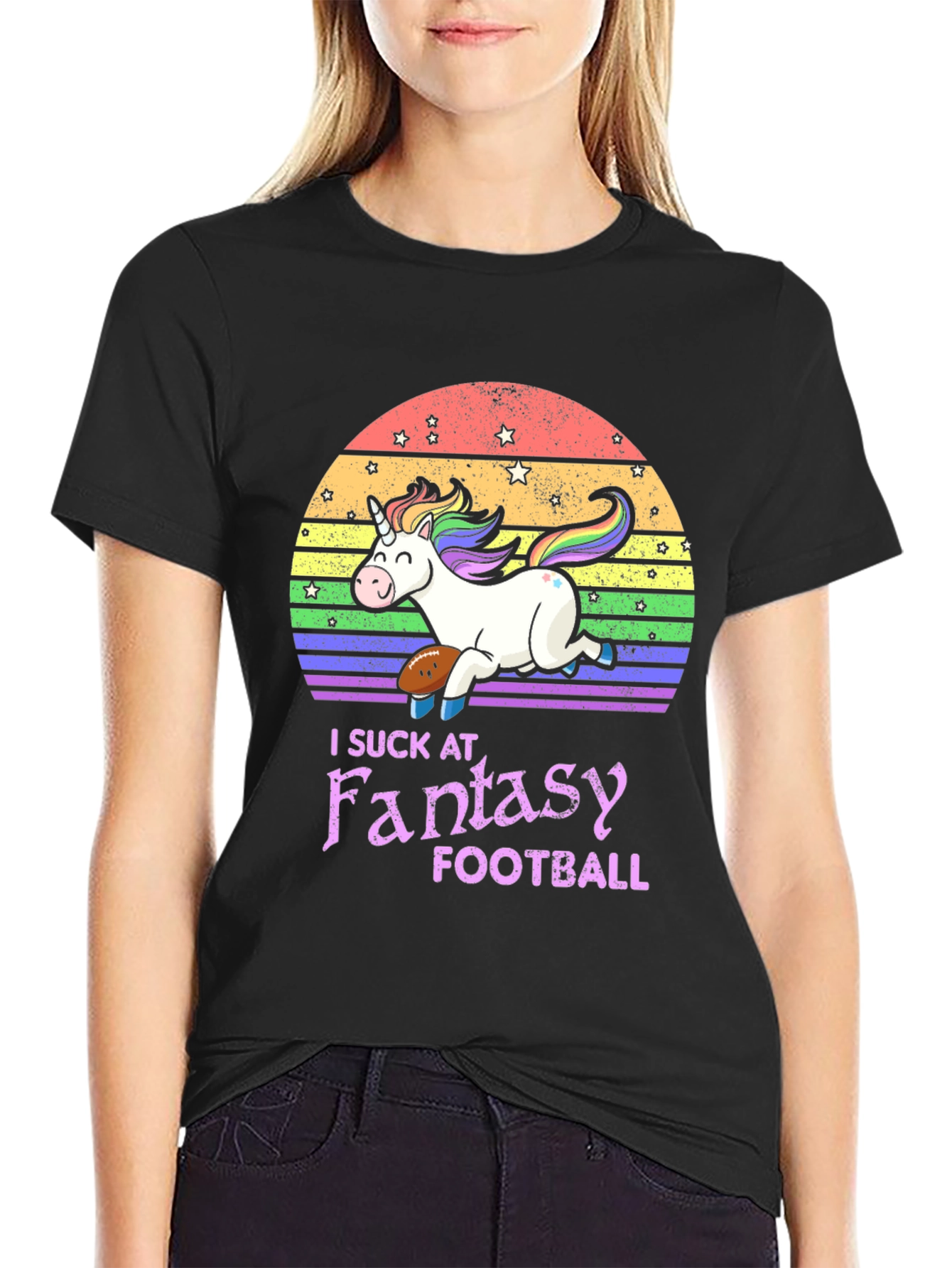 Black Unicorn Fantasy Football T-Shirt view 2