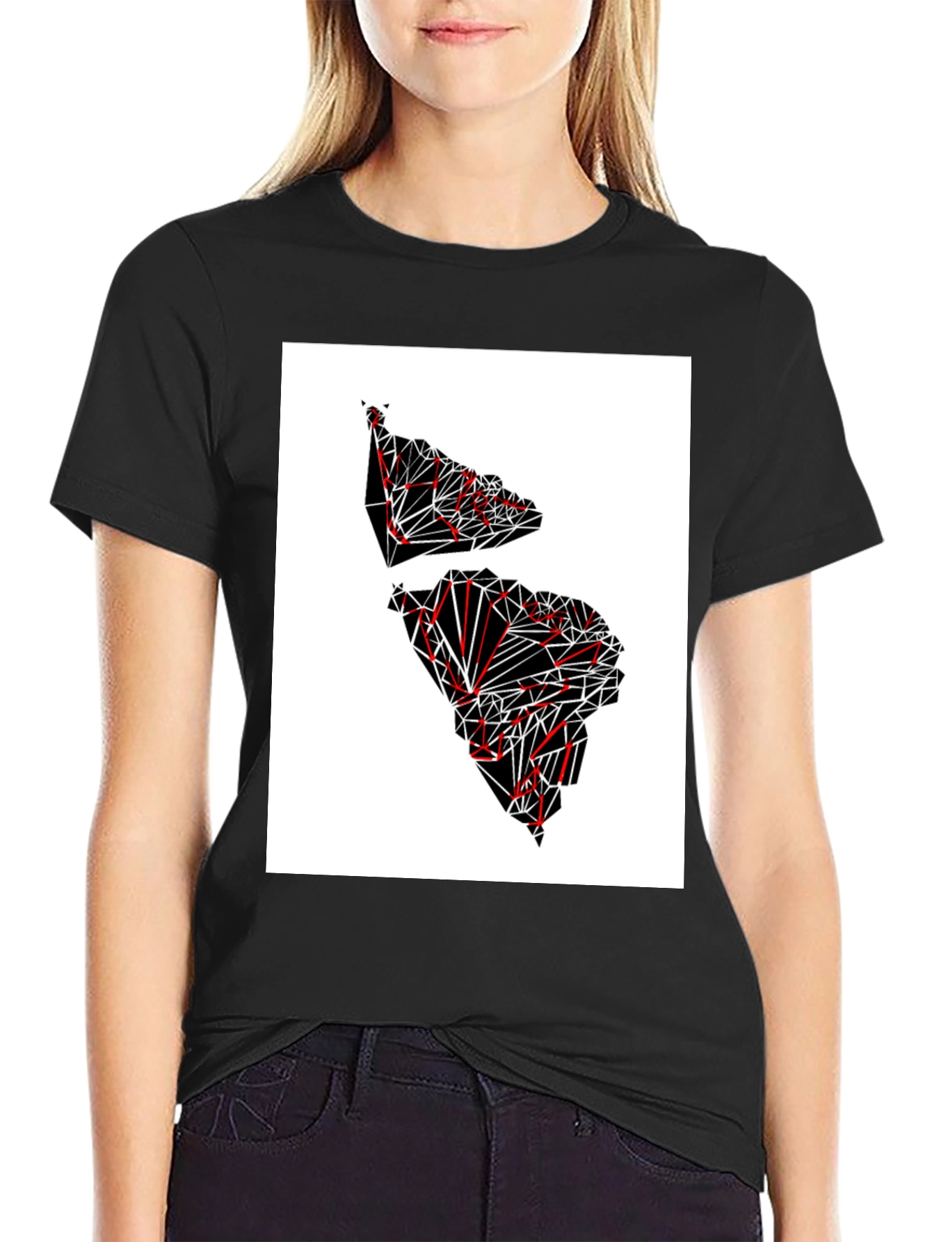 Black Geometric Continent Graphic Tee - Black view 2