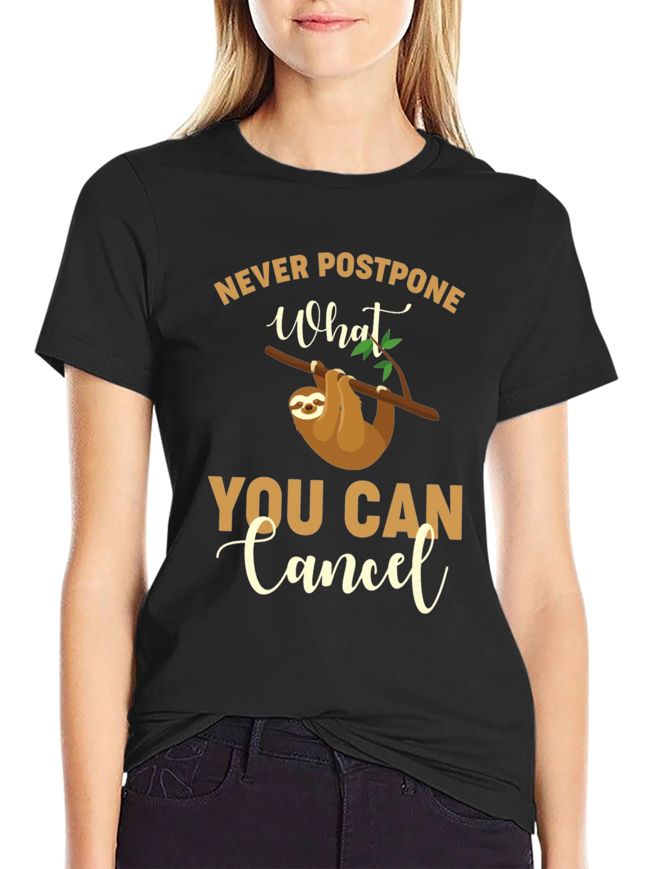 Black Funny Sloth T-Shirt - Never Postpone What You Can Cancel view 2