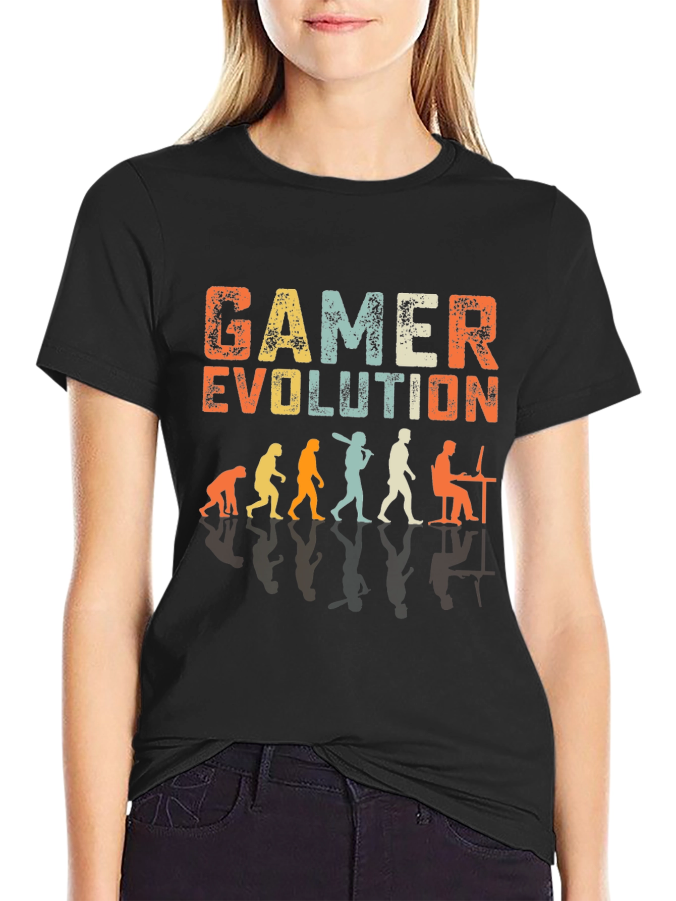Black Gamer Evolution Graphic T-Shirt - Black Cotton Tee view 2