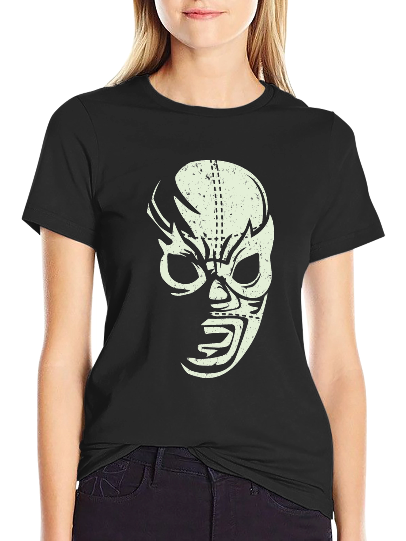 Black Lucha Libre Mask Graphic T-Shirt - Black view 2
