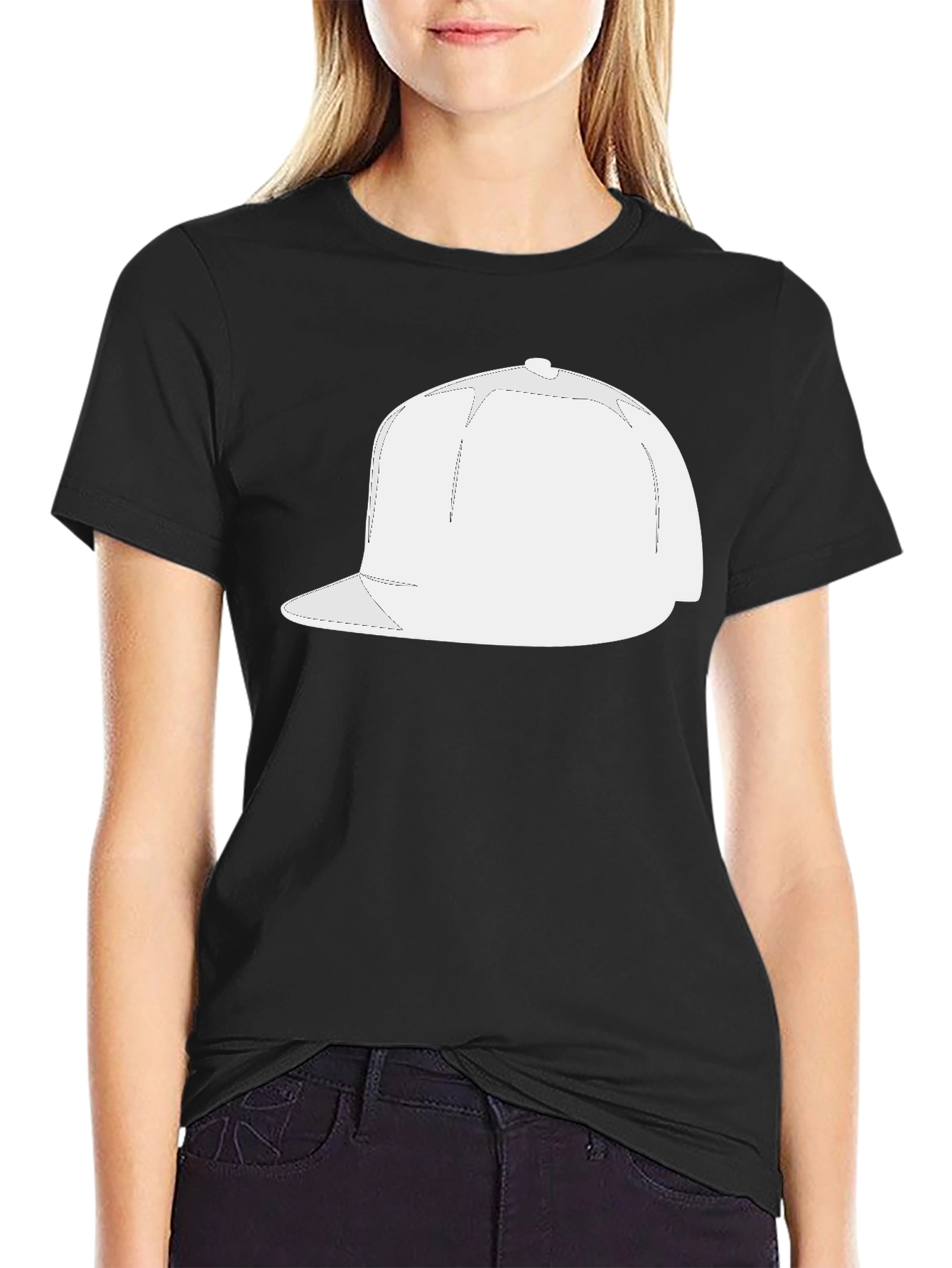 Black Men's Black T-Shirt with White Cap Graphic view 2