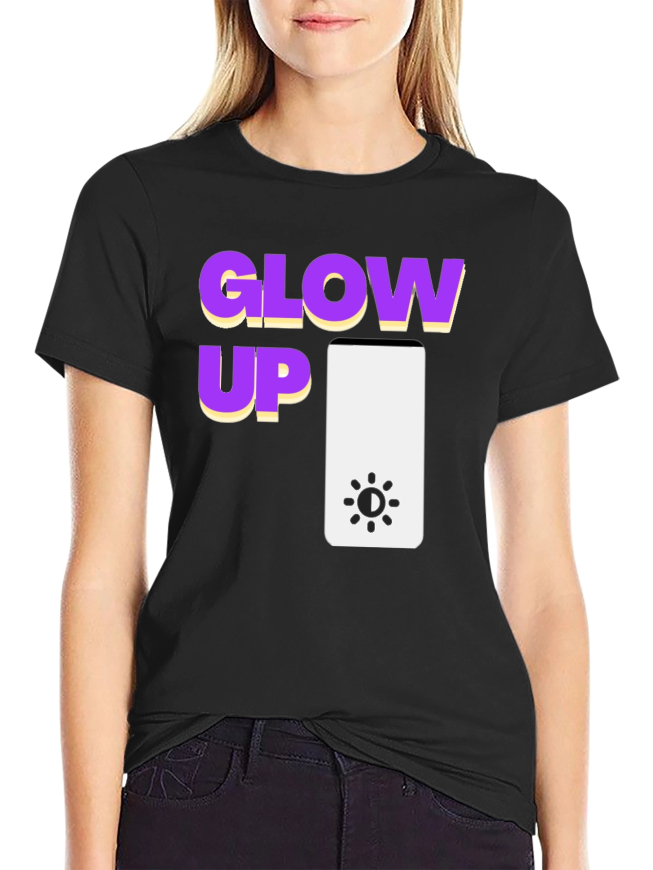 Black Glow Up Graphic Tee - Black Cotton T-Shirt view 2