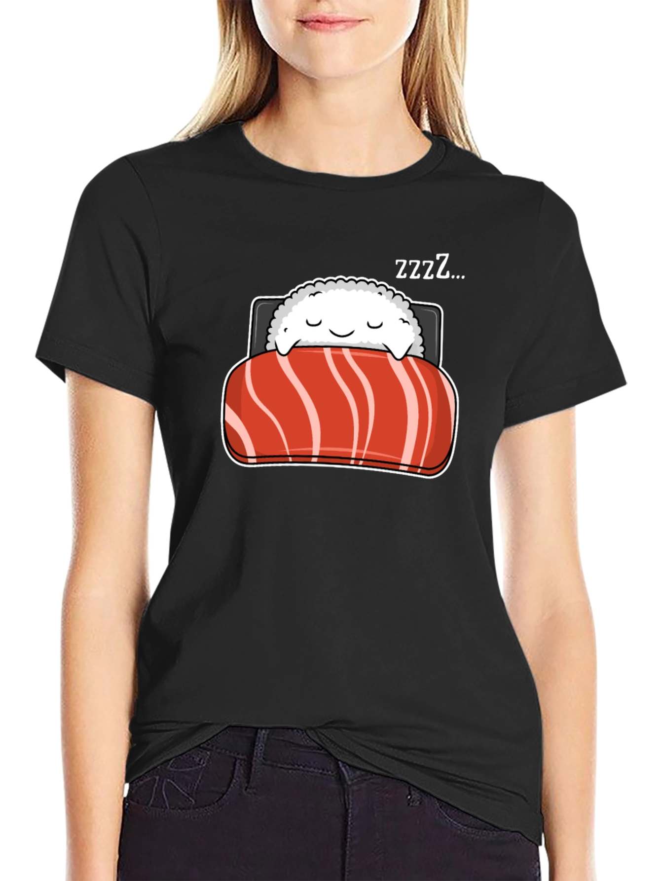 Black Sleeping Sushi Roll Graphic T-Shirt view 2
