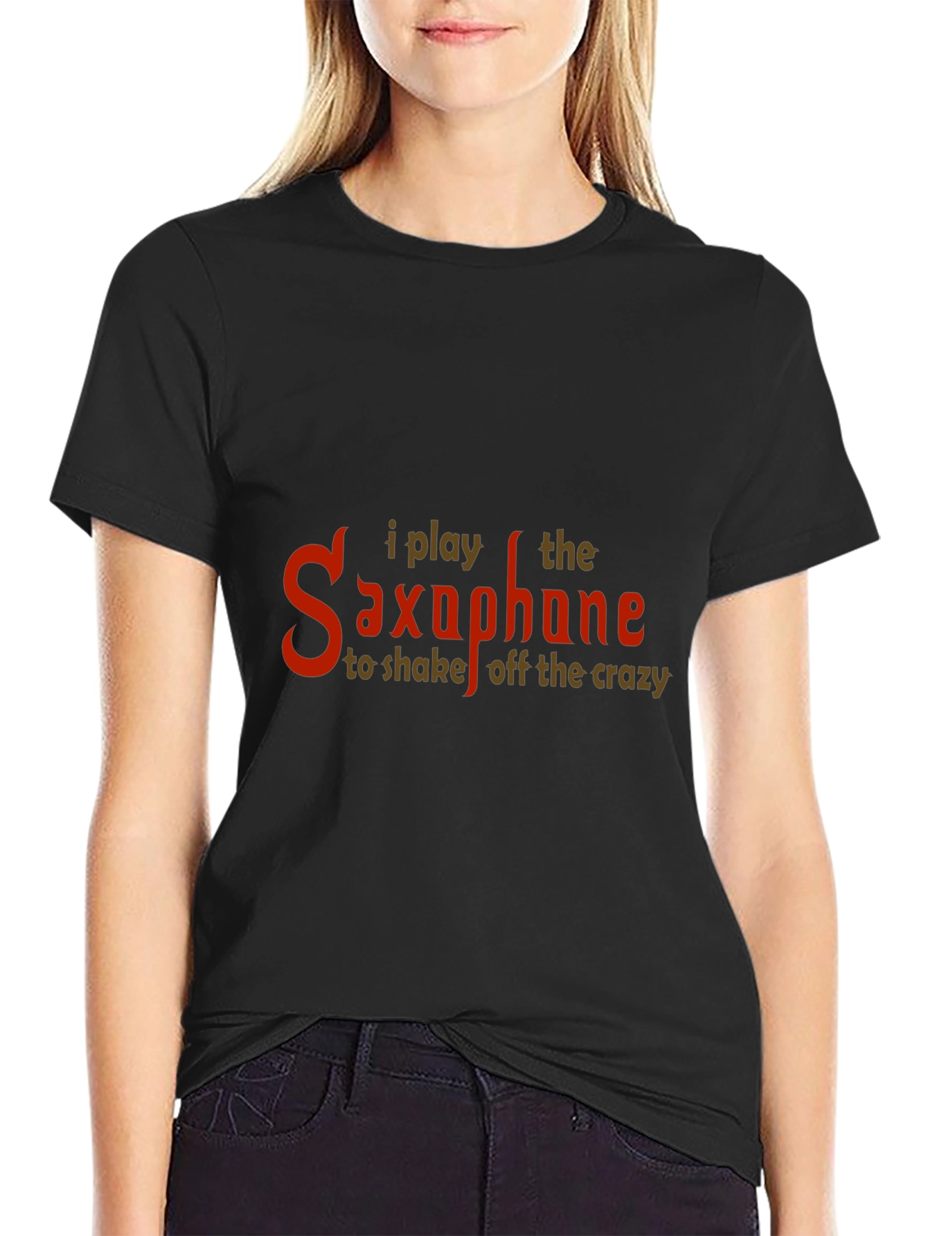 Black I Play Saxophone Funny Music T-Shirt view 2